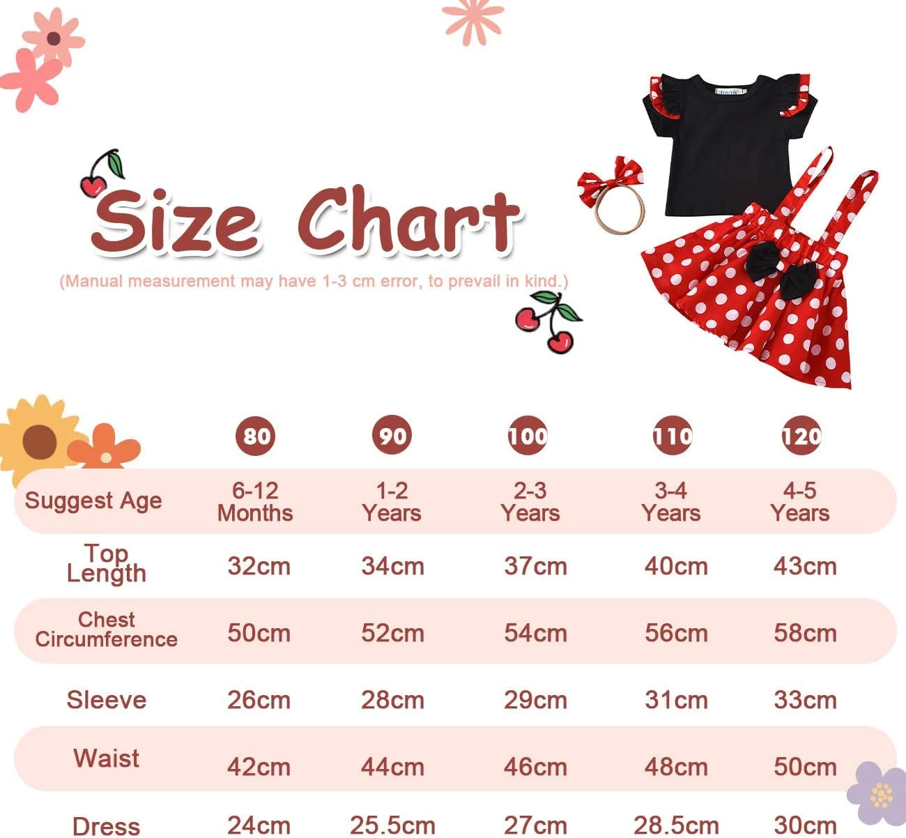 ست لباس نوزادی دخترانه HEOXIN شامل تاپ آستین کوتاه چین دار + دامن ساسون دار خال خالی سفید + هدبند، لباس های تابستانی دخترانه برای کودکان نوپا، قرمز 6 ماهه تا 5 ساله