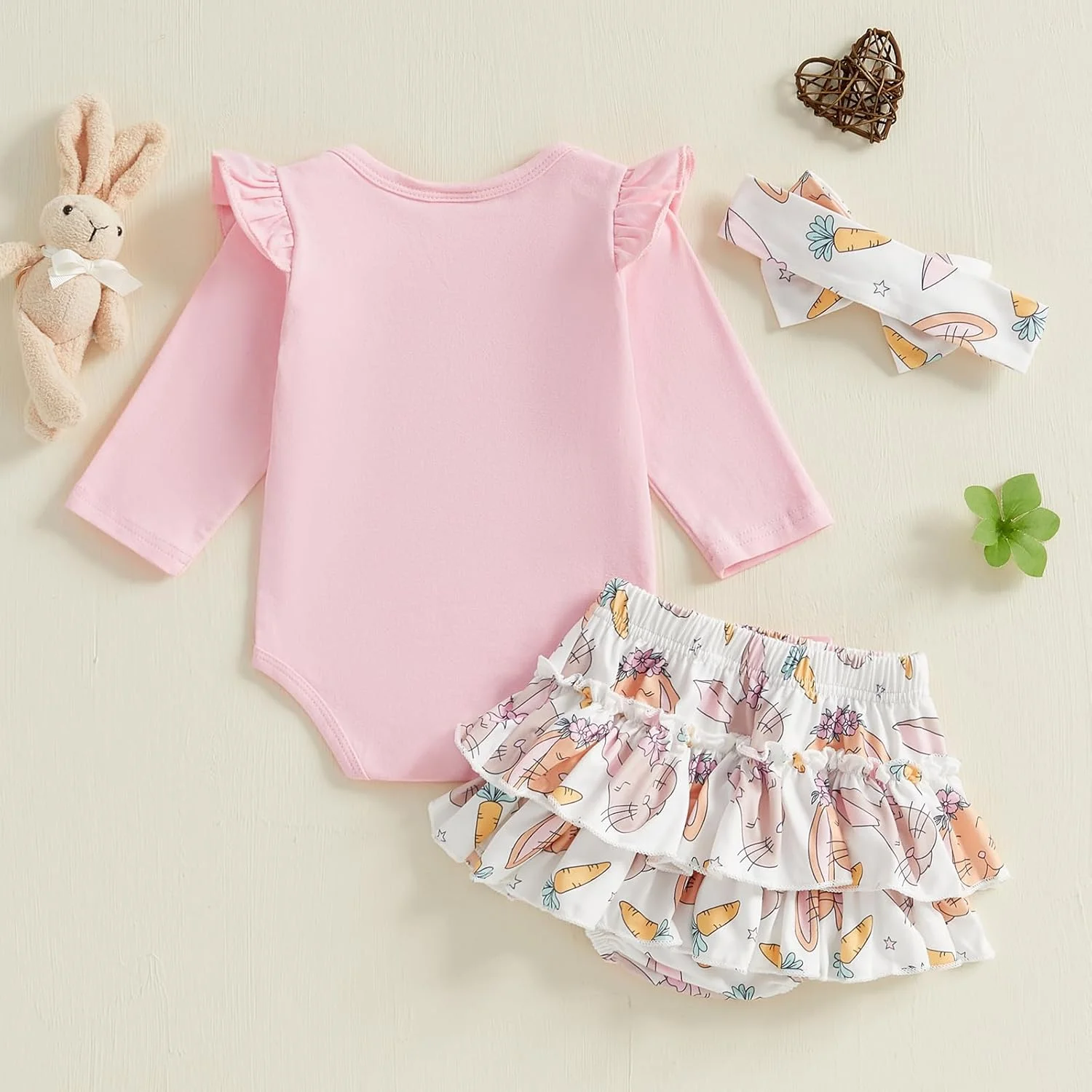 لباس عید پاک نوزادی دخترانه Gueuusu، رامپر آستین بلند + دامن توتو خرگوشی + ساق گرمکن + ست هدبند