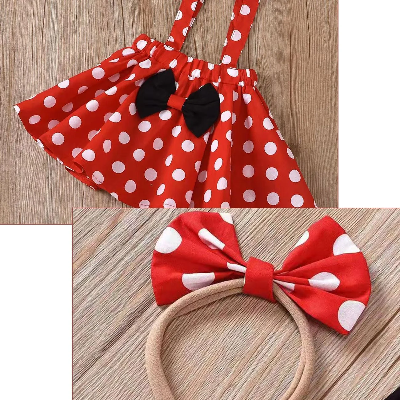 ست لباس نوزادی دخترانه HEOXIN شامل تاپ آستین کوتاه چین دار + دامن ساسون دار خال خالی سفید + هدبند، لباس های تابستانی دخترانه برای کودکان نوپا، قرمز 6 ماهه تا 5 ساله