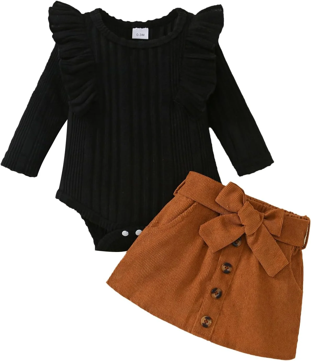 Guodeunh Newborn Baby Girl Plaid Outfits Long Sleeves Knit Ribbed Romper Plaid Belt Skirt Set Fall Winter Clothes 0-18M