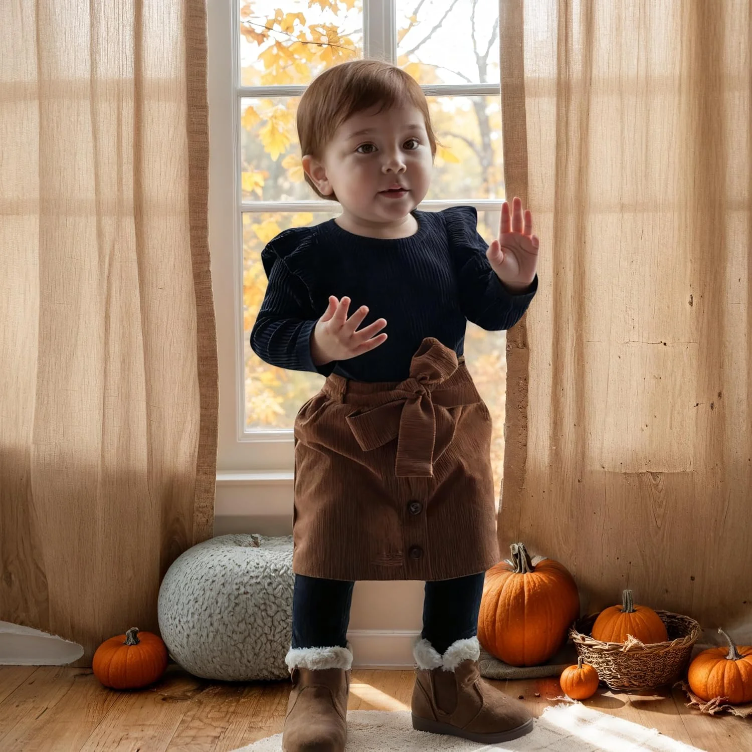 Guodeunh Newborn Baby Girl Plaid Outfits Long Sleeves Knit Ribbed Romper Plaid Belt Skirt Set Fall Winter Clothes 0-18M