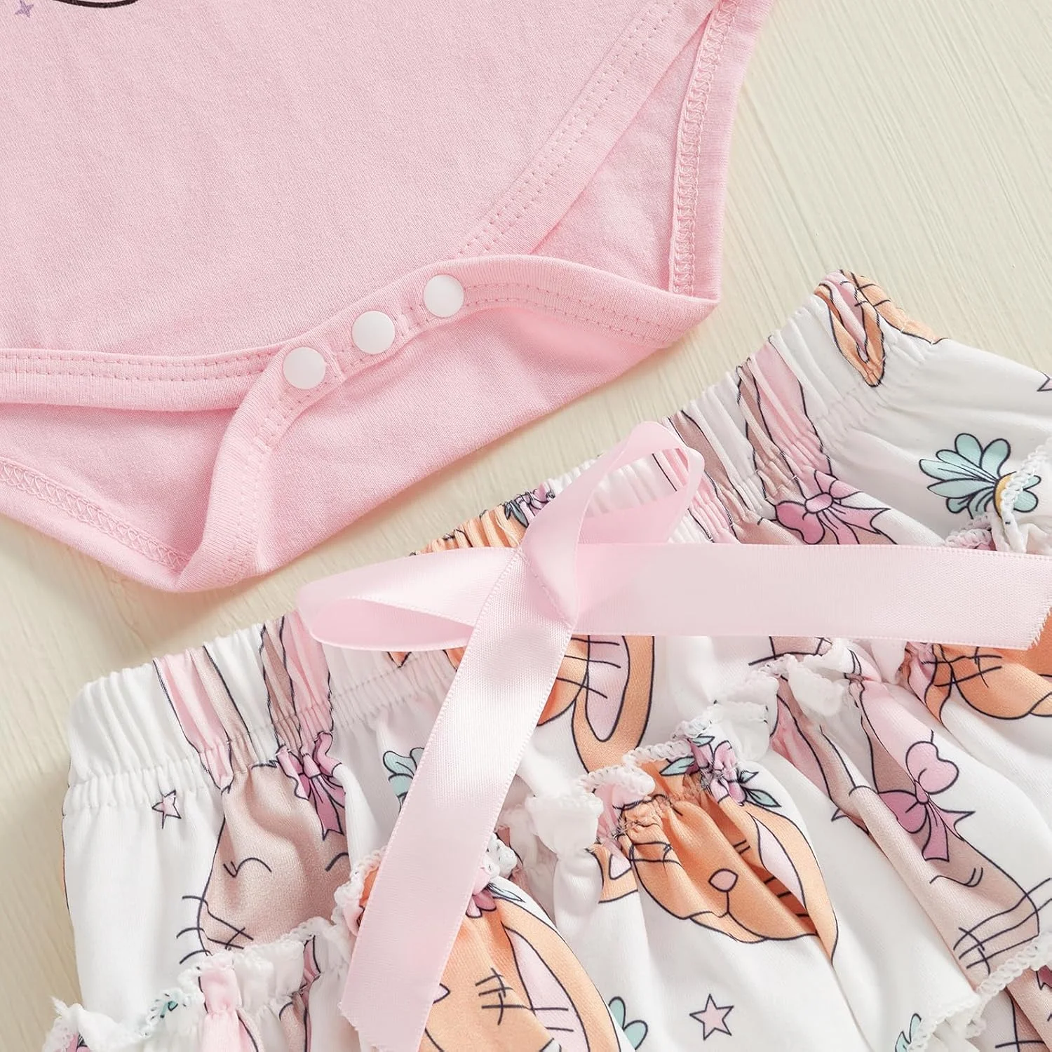 لباس عید پاک نوزادی دخترانه Gueuusu، رامپر آستین بلند + دامن توتو خرگوشی + ساق گرمکن + ست هدبند