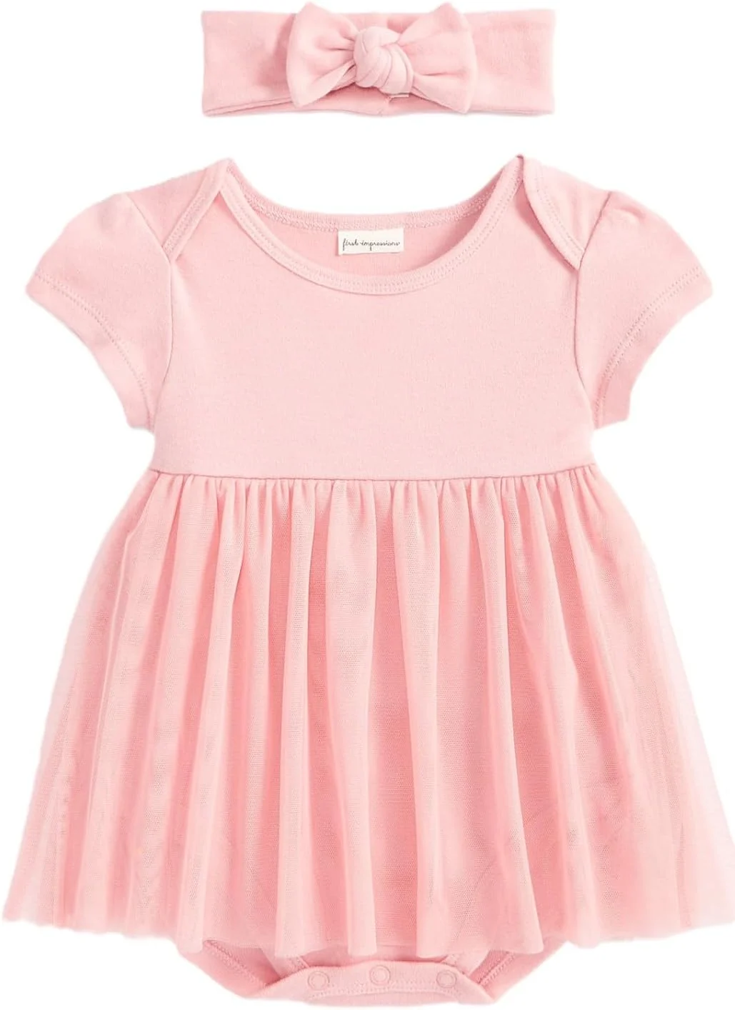 لباس بادی دامن توری دو تکه نوزاد دختر به همراه هدبند، صورتی، سایز 6-9 ماه