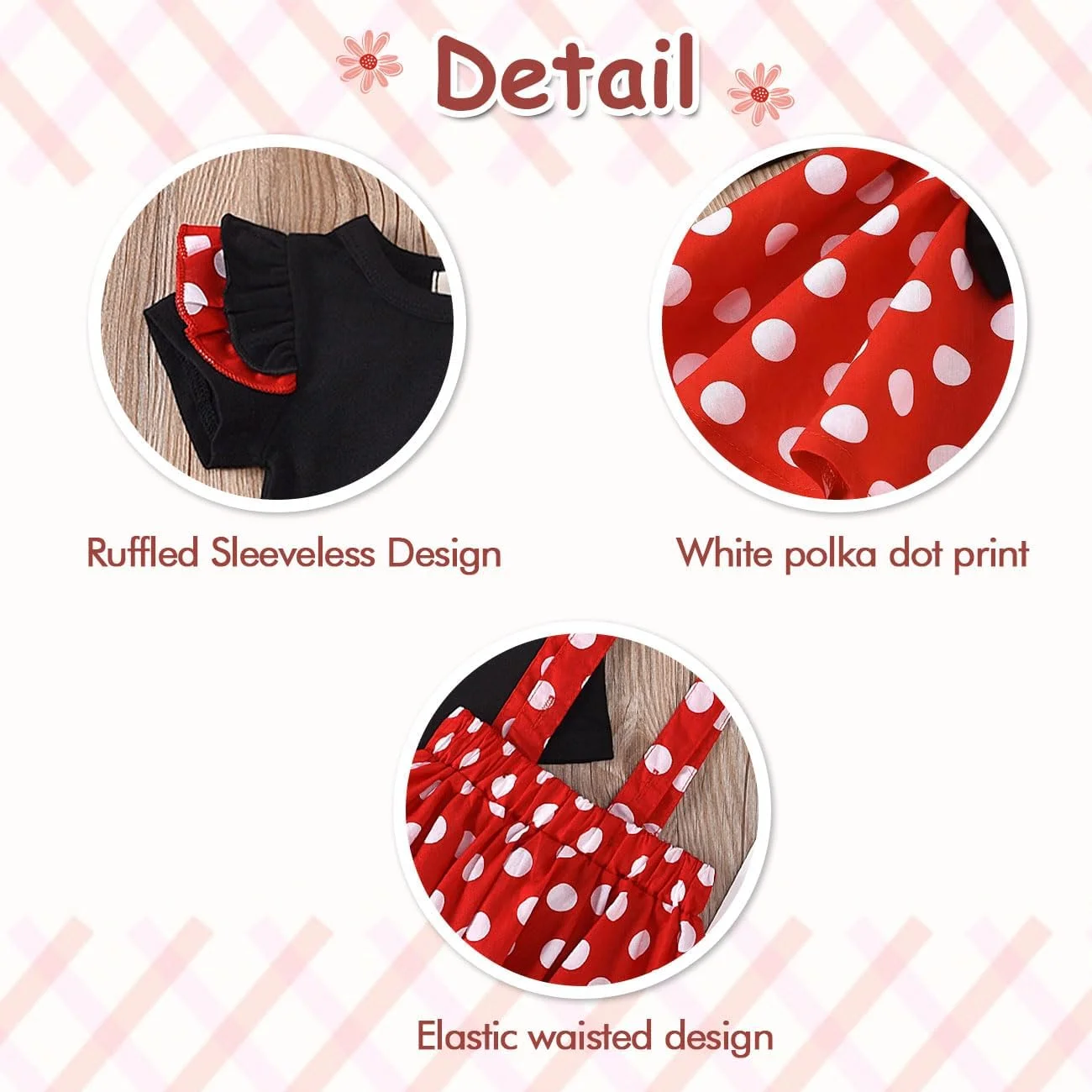 ست لباس نوزادی دخترانه HEOXIN شامل تاپ آستین کوتاه چین دار + دامن ساسون دار خال خالی سفید + هدبند، ست دامن و جلیقه نوزادی دخترانه برای تابستان، قرمز، 6 ماه - 5 سال
