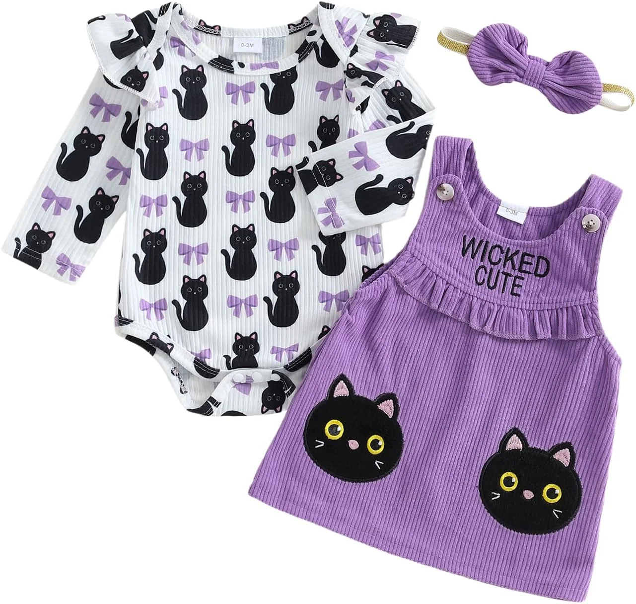 ست لباس هالووین نوزاد دخترانه شامل پیراهن کدو تنبل، رامپر آستین بلند چین دار، سرهمی کدو تنبل، پیراهن پیشبندی مخملی و هدبند 3 تکه لباس پاییزی