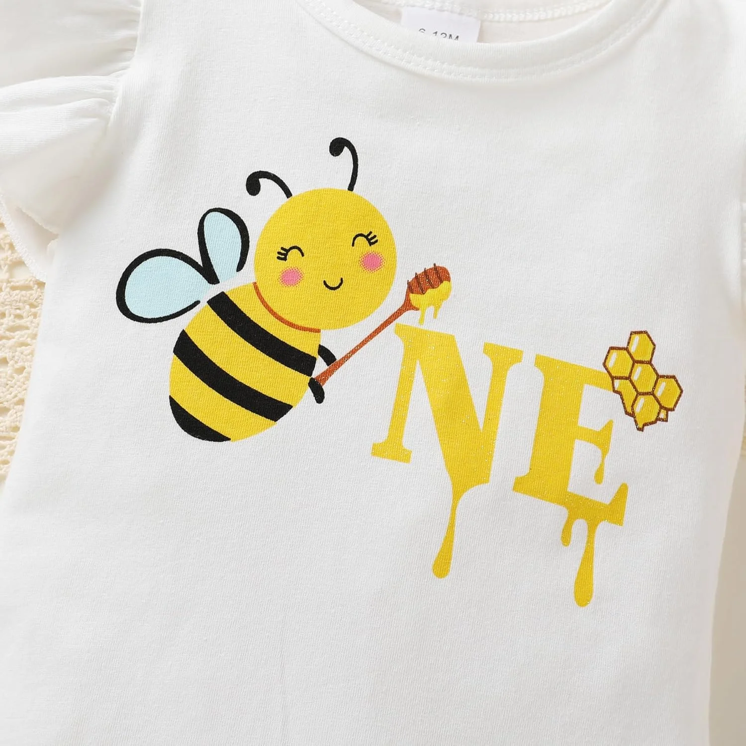 HAPPYMA Baby Girls One 1st Birthday Outfit Bee Sunflower Romper Tulle Tutu Skirt Sequin Bow Party Clothes Set