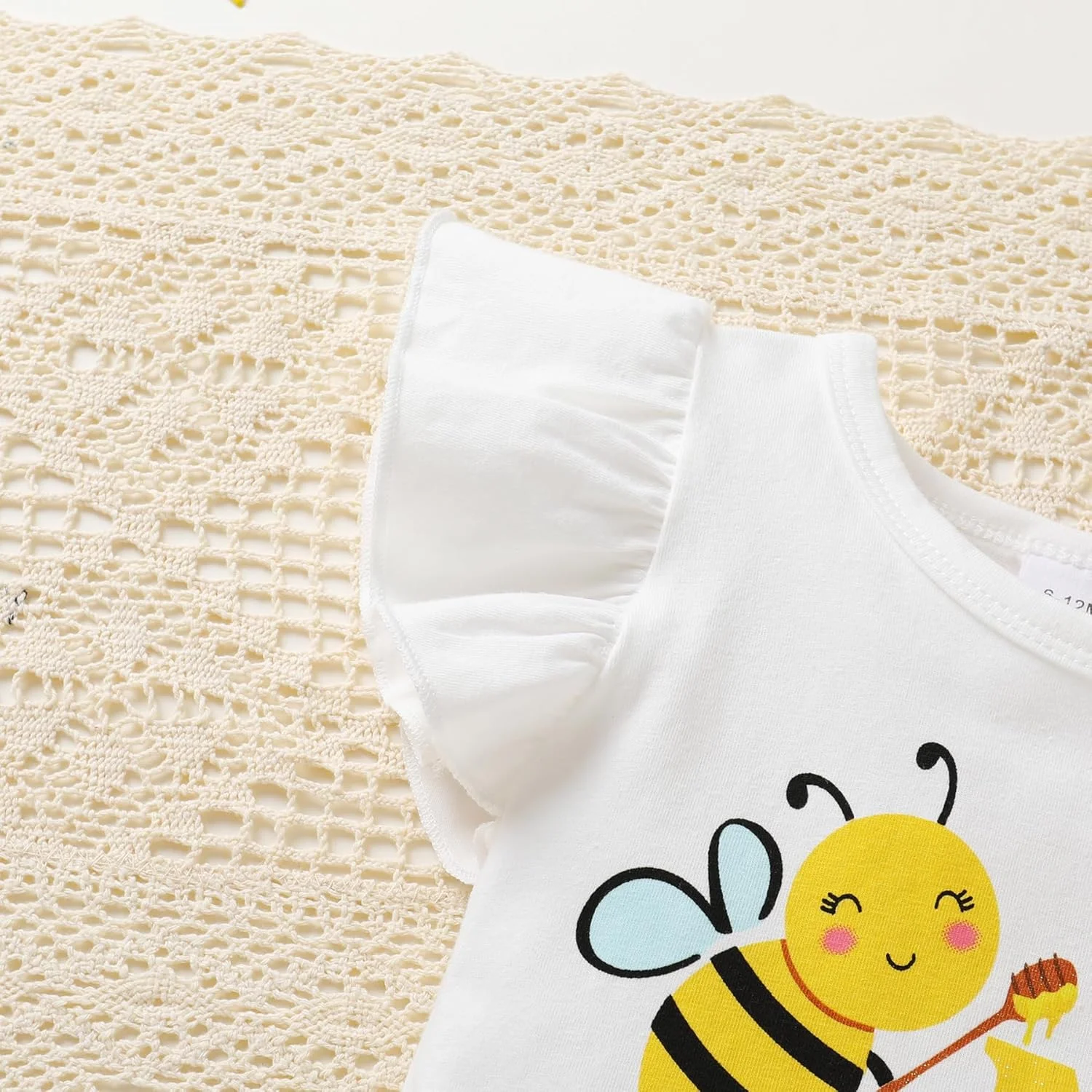 HAPPYMA Baby Girls One 1st Birthday Outfit Bee Sunflower Romper Tulle Tutu Skirt Sequin Bow Party Clothes Set