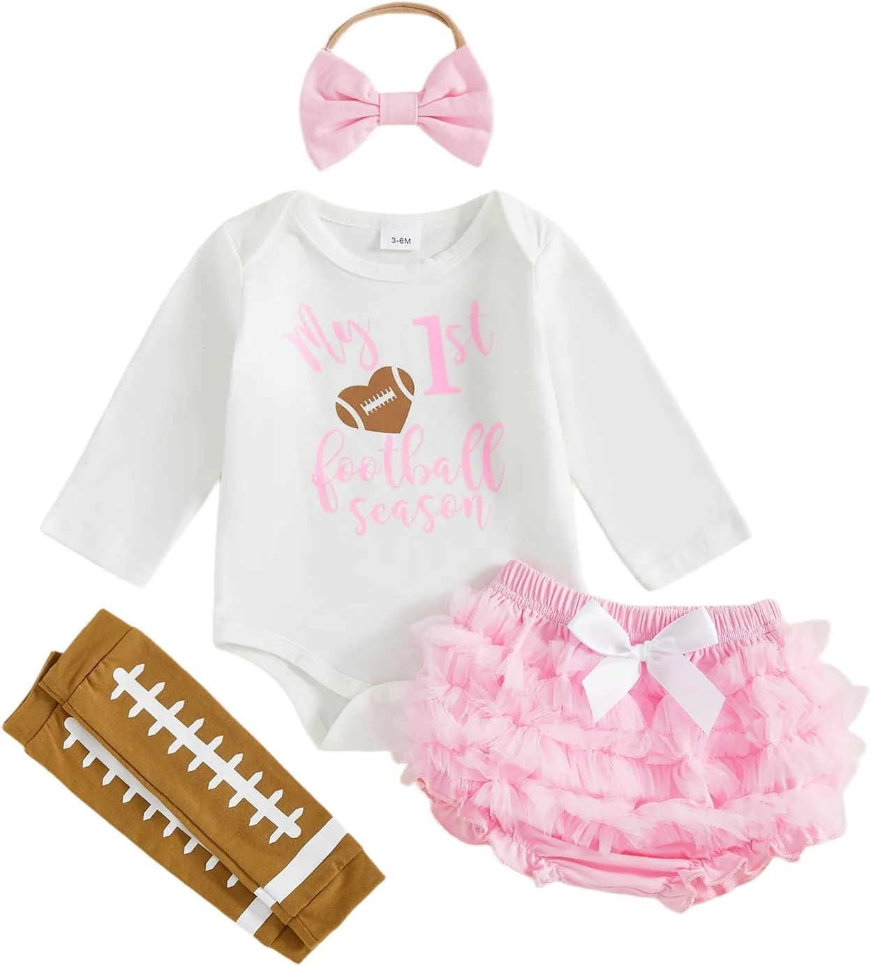 لباس نوزادی دخترانه GOOCHEER با طرح فصل فوتبال، رامپر آستین بلند، شورت بلومر، ست جوراب ساق بلند، لباس روز مسابقه، مناسب پاییز