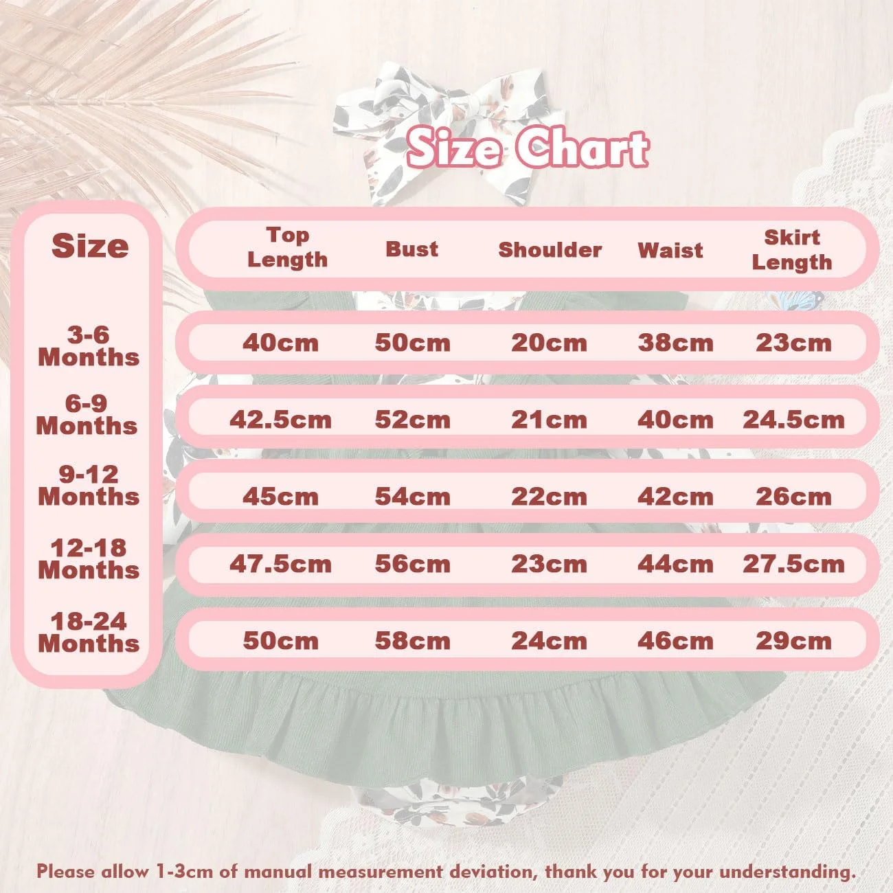 HEOXIN Baby Girl Bodysuit Bodysuit Clothes Autumn Clothing Long Sleeve Flower Bodysuit Top with Corduroy Dungarees Skirt Bow + Headband 3 Pieces Set, for Babies 3-24 Months, Green