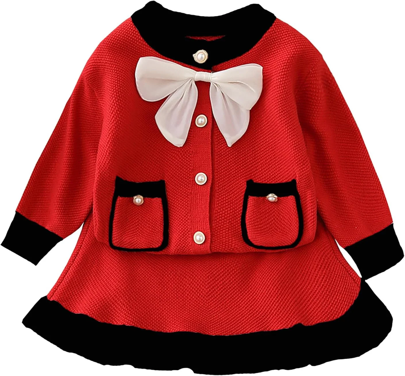 ست ژاکت و دامن بافتنی دخترانه YETANLID، ژاکت کشباف پاپپیونی، ست کت زمستانی سایز 2-7 سال