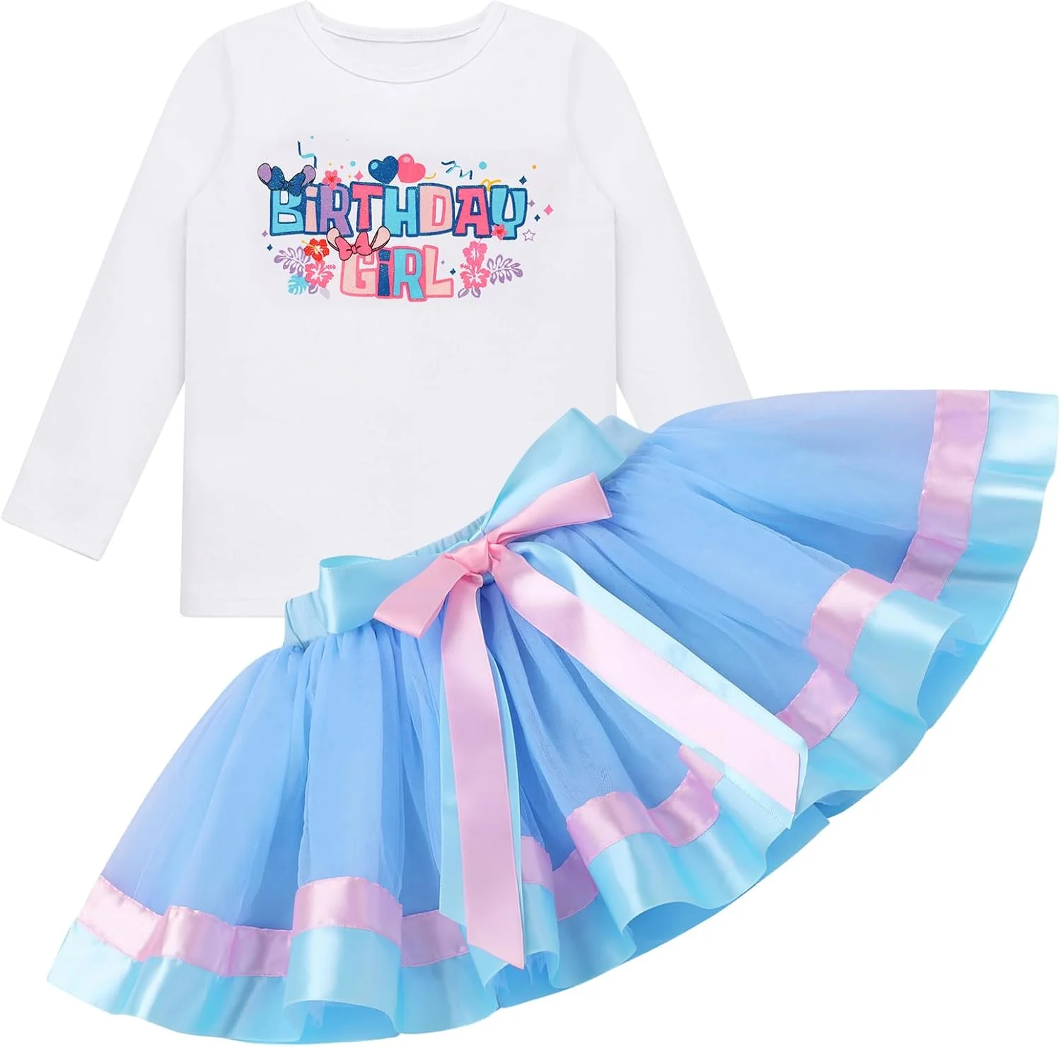 AWIBMK لباس دختر تولد 1 2 3 4 5 6 سال لباس جشن تولد تاپ آستین بلند دامن توتو گیره مو ست عکس