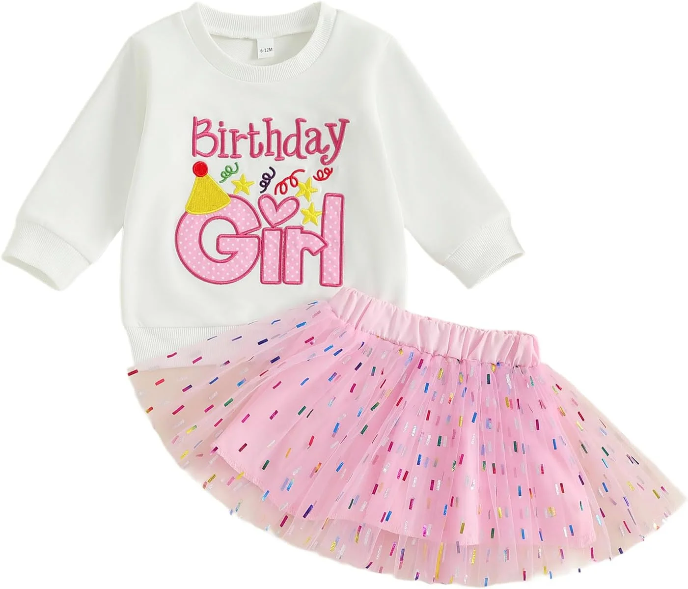 لباس تولد دخترانه Geagodelia، بلوز آستین بلند با گلدوزی حروف، تاپ و دامن توتو توری پولکی چند لایه پفی پرنسسی