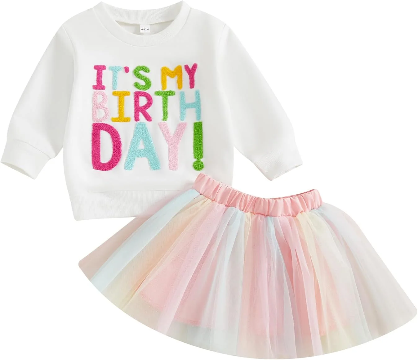 لباس تولد دخترانه Geagodelia، بلوز آستین بلند با گلدوزی حروف، تاپ و دامن توتو چند لایه پفی پرنسسی