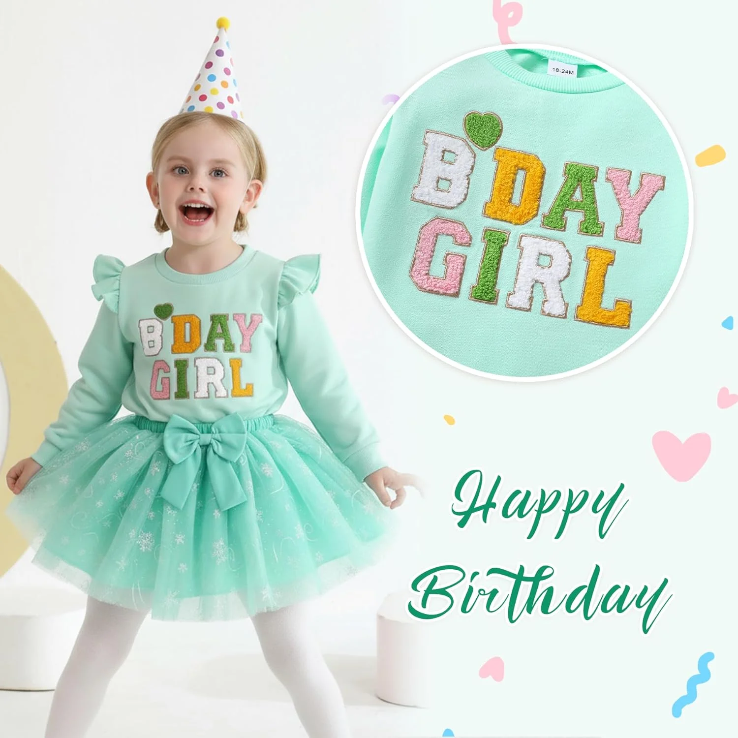 KONIGHT Baby Toddler Birthday Girl Outfit Long Sleeve Ruffle Sweatshirt Tutu Skirt Set Fall Winter Clothes