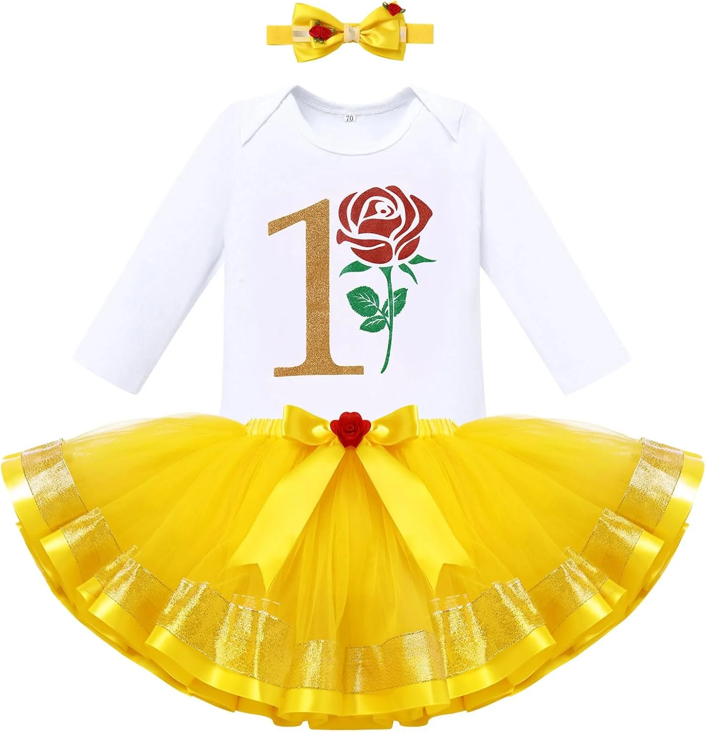 لباس تولد یک سالگی دخترانه IBTOM CASTLE، رامپر آستین بلند، دامن توتو و هدبند، مناسب برای عکس های پاییزی و زمستانی