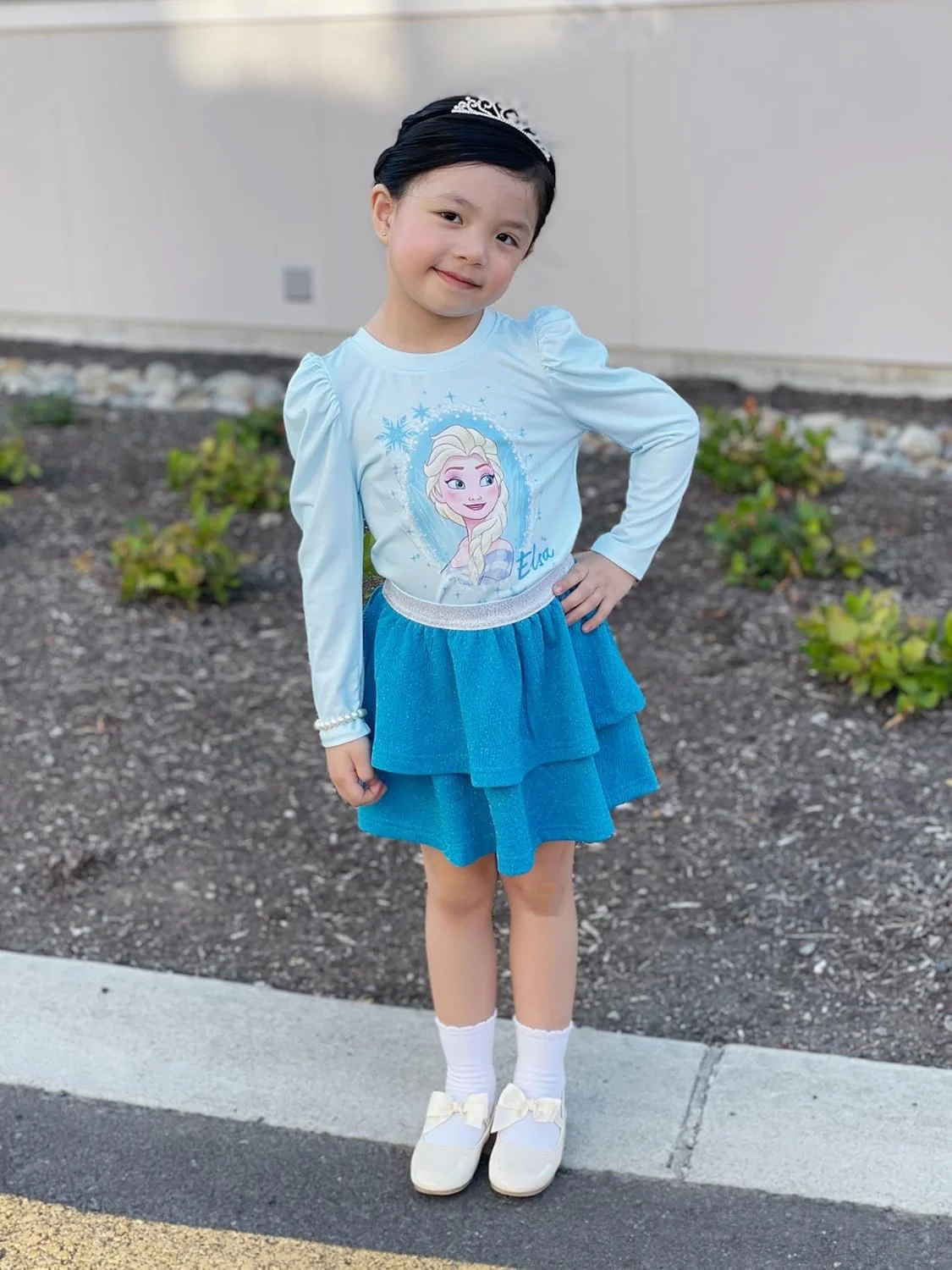 لباس دو تکه دخترانه دیزنی Frozen السا، استیچ، پرنسس مینی، شامل تیشرت آستین پفی و دامن اکلیلی، مناسب تولد، سایز 2 تا 9 سال