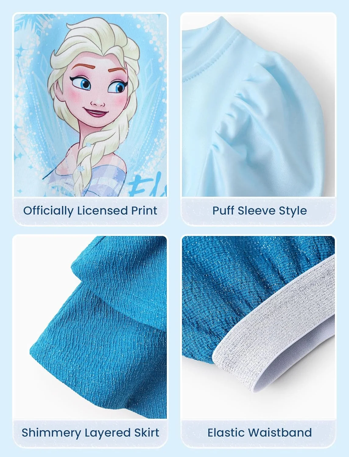 لباس دو تکه دخترانه دیزنی Frozen السا، استیچ، پرنسس مینی، شامل تیشرت آستین پفی و دامن اکلیلی، مناسب تولد، سایز 2 تا 9 سال