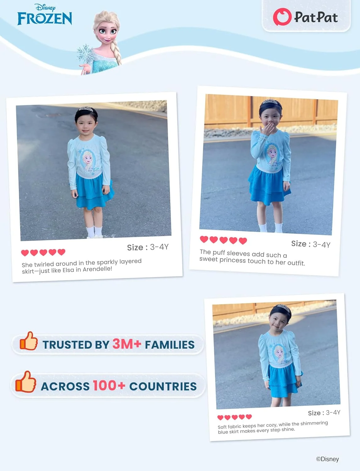 لباس دو تکه دخترانه دیزنی Frozen السا، استیچ، پرنسس مینی، شامل تیشرت آستین پفی و دامن اکلیلی، مناسب تولد، سایز 2 تا 9 سال