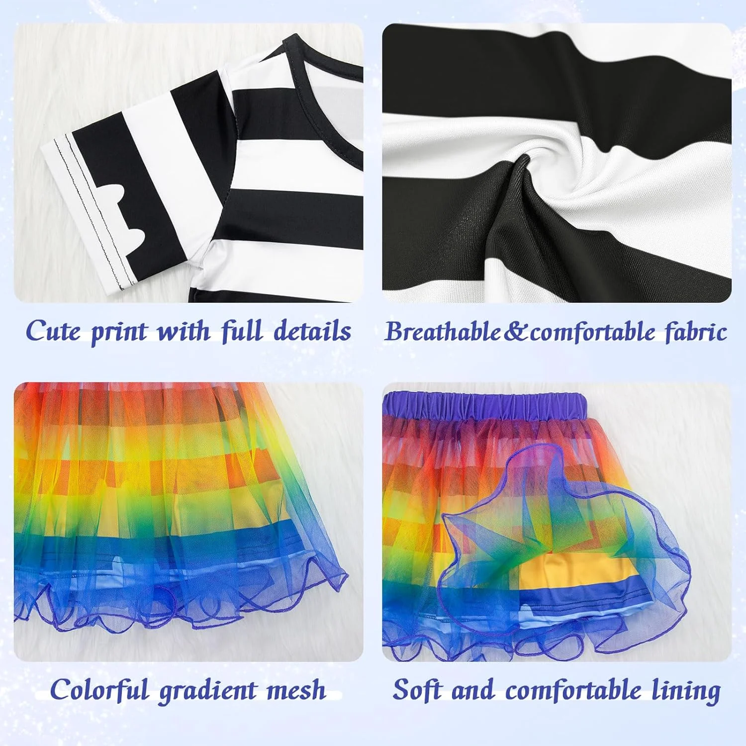 لباس توتو رنگین کمانی CCJRLM برای دختران، ست لباس تولد با هدبند و کیف، لباس کریسمس 3-8 سال