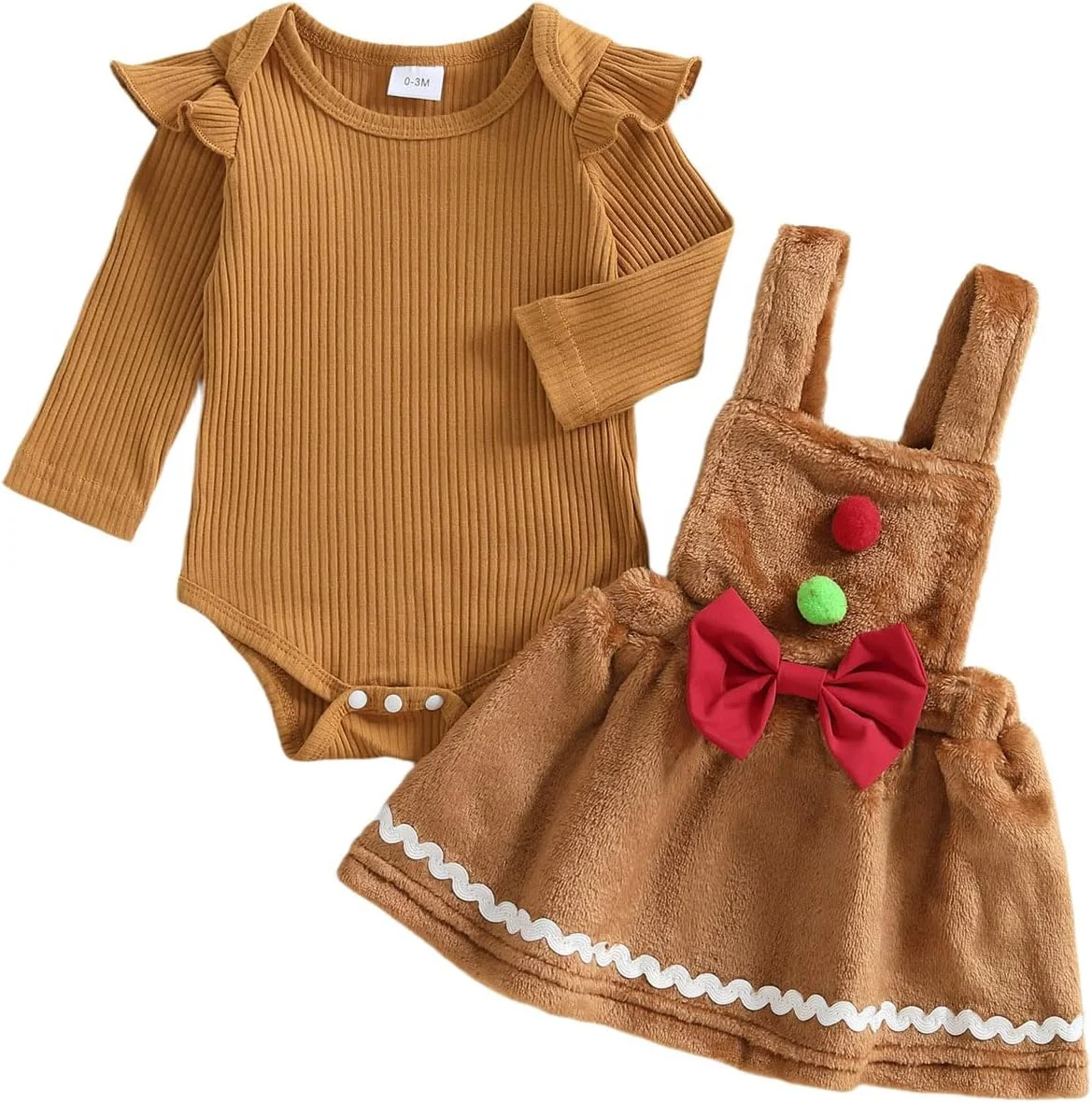 ست لباس کریسمس نوزادی دخترانه Amnnchya، ست دامن آدمک زنجبیلی، رامپر دنده ای بامزه و پیراهن سرهمی خزدار ست لباس کریسمس نوزادی دخترانه Amnnchya، ست دامن آدمک زنجبیلی، رامپر دنده ای بامزه و پیراهن سرهمی خزدار