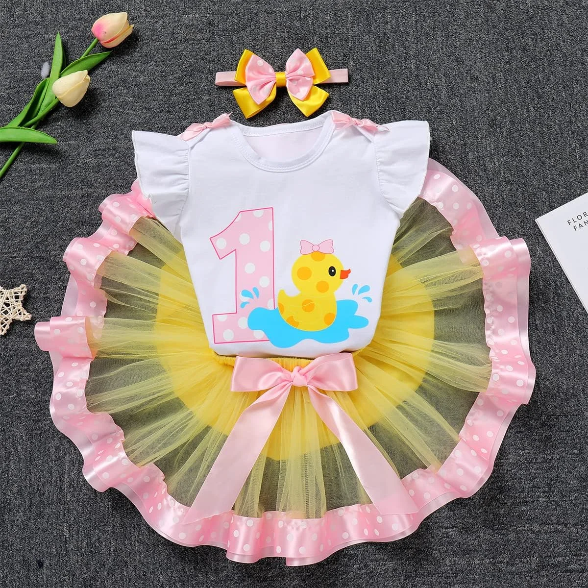 لباس تولد یک سالگی دخترانه IBTOM CASTLE، لباس پرنسسی، رامپر شخصیت کتاب، دامن توتو، لباس مهمانی عکاسی