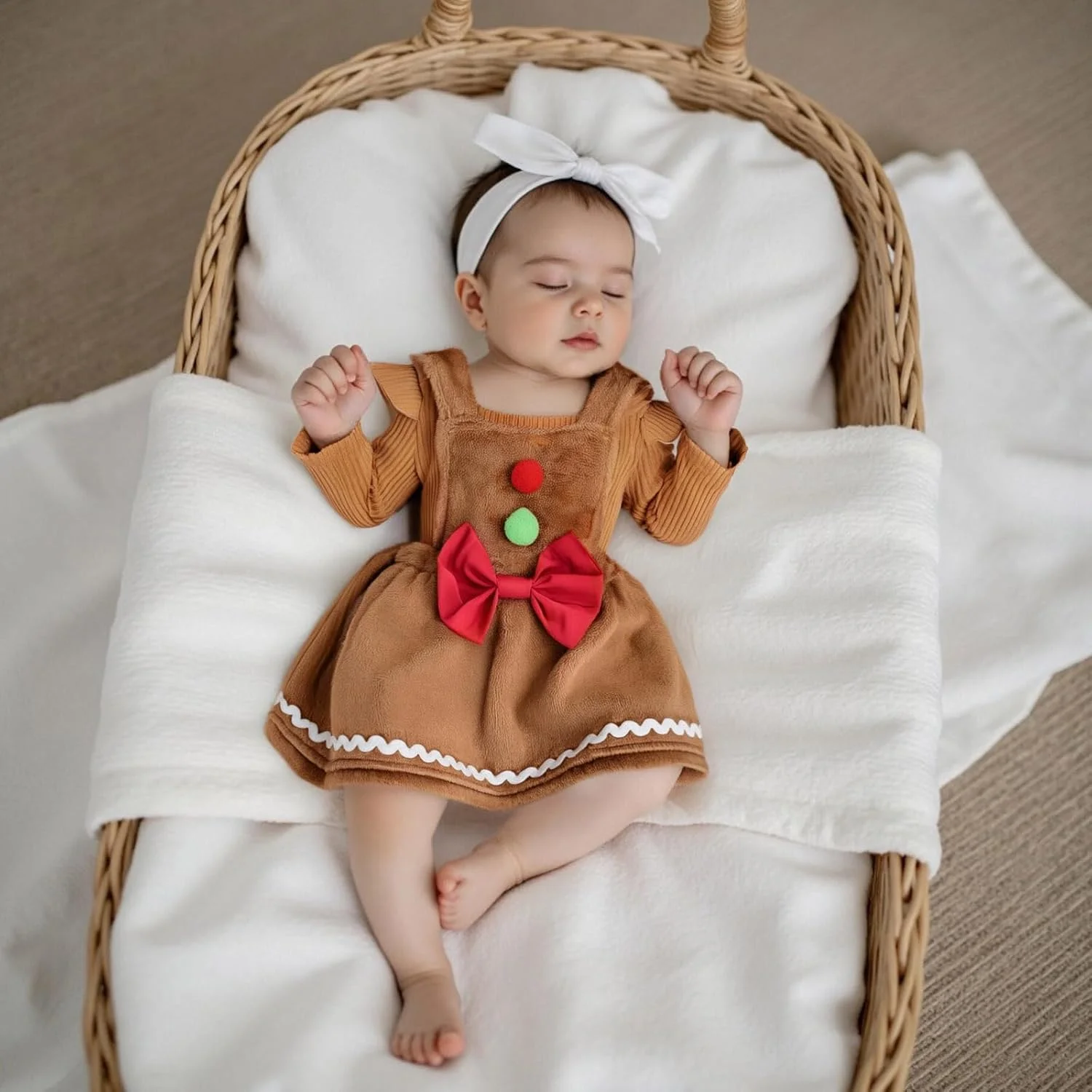 ست لباس کریسمس نوزادی دخترانه Amnnchya، ست دامن آدمک زنجبیلی، رامپر دنده ای بامزه و پیراهن سرهمی خزدار