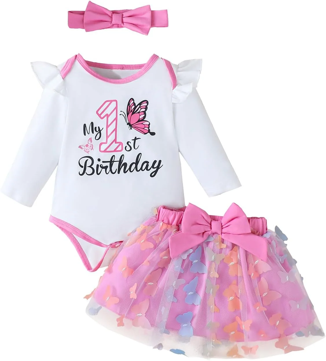 ست لباس تولد یک سالگی دخترانه Aslaylme، بادی دخترانه برای تولد یک سالگی با تم پروانه و دامن ست لباس تولد یک سالگی دخترانه Aslaylme، بادی دخترانه برای تولد یک سالگی با تم پروانه و دامن