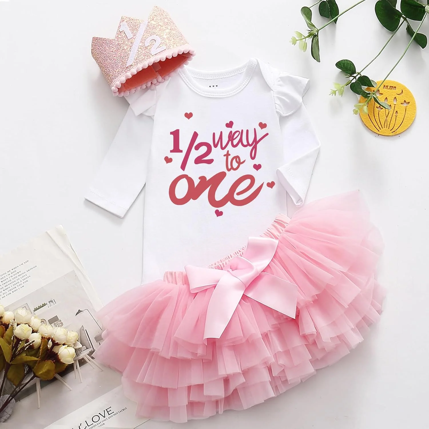 لباس تولد نیم سالگی دخترانه AXAZZNI، مناسب عکسبرداری، لباس نوزادی شیرین برای جشن نیم سالگی