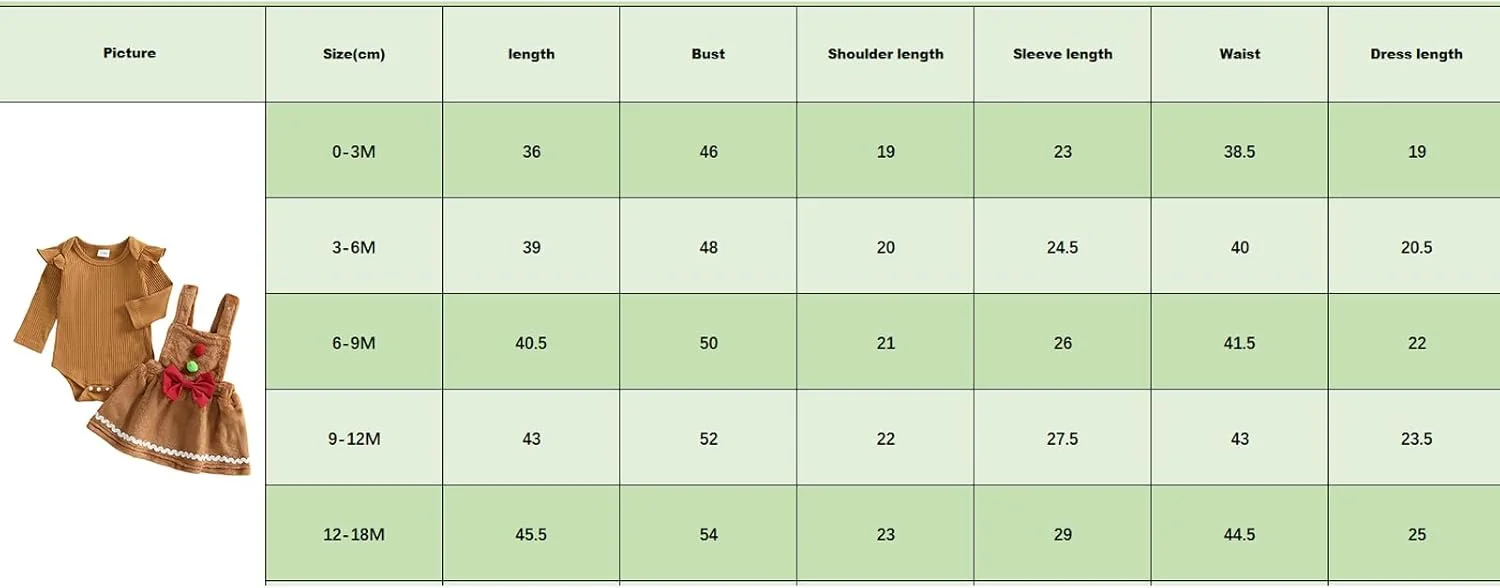 ست لباس کریسمس نوزادی دخترانه Amnnchya، ست دامن آدمک زنجبیلی، رامپر دنده ای بامزه و پیراهن سرهمی خزدار