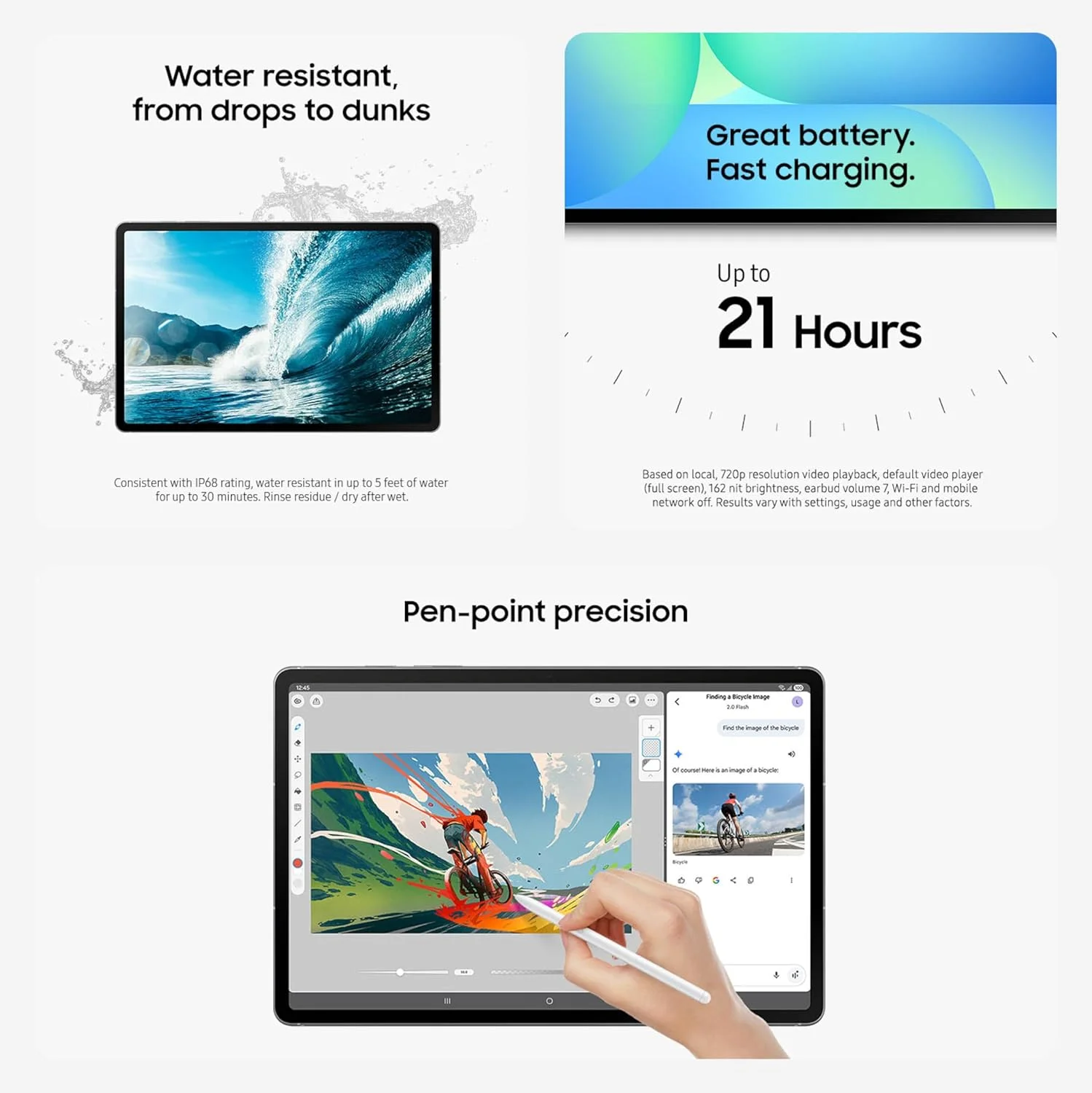 تبلت اندرویدی SAMSUNG Galaxy Tab S10 FE+ با صفحه نمایش بزرگ ۱۳.۱ اینچی، ۱۲۸ گیگابایت حافظه، عمر باتری طولانی، پردازنده Exynos 1580، دارای استاندارد IP68 مقاوم در برابر آب، نرخ نوسازی ۹۰ هرتز، قلم S Pen برای یادداشت برداری، نسخه ایالات متحده، آبی تبلت اندرویدی SAMSUNG Galaxy Tab S10 FE+ با صفحه نمایش بزرگ ۱۳.۱ اینچی، ۱۲۸ گیگابایت حافظه، عمر باتری طولانی، پردازنده Exynos 1580، دارای استاندارد IP68 مقاوم در برابر آب، نرخ نوسازی ۹۰ هرتز، قلم S Pen برای یادداشت برداری، نسخه ایالات متحده، آبی