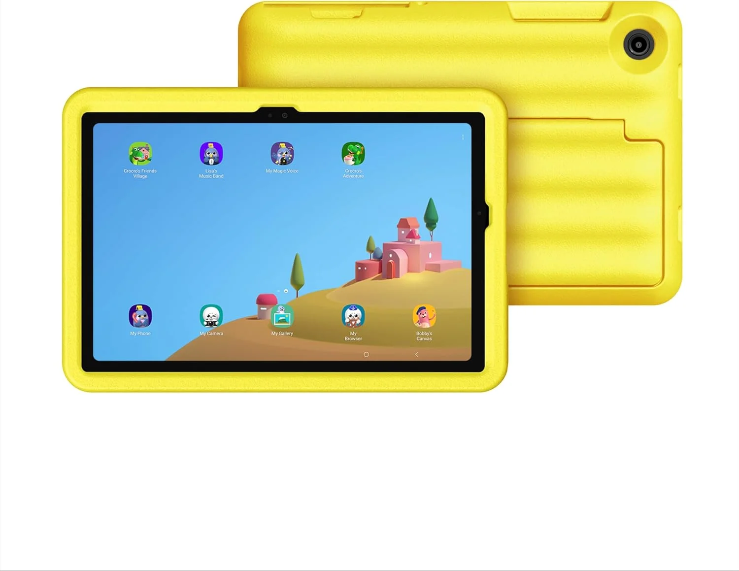 تبلت اندرویدی سامسونگ گلکسی تب A9+ پلاس Kids Edition با صفحه نمایش 11 اینچی، حافظه 64 گیگابایت، وای فای، عمر باتری طولانی، قابلیت افزایش حافظه، طراحی نازک و سبک، کاور پفی بادوام، نسخه ایالات متحده، 2024، زرد