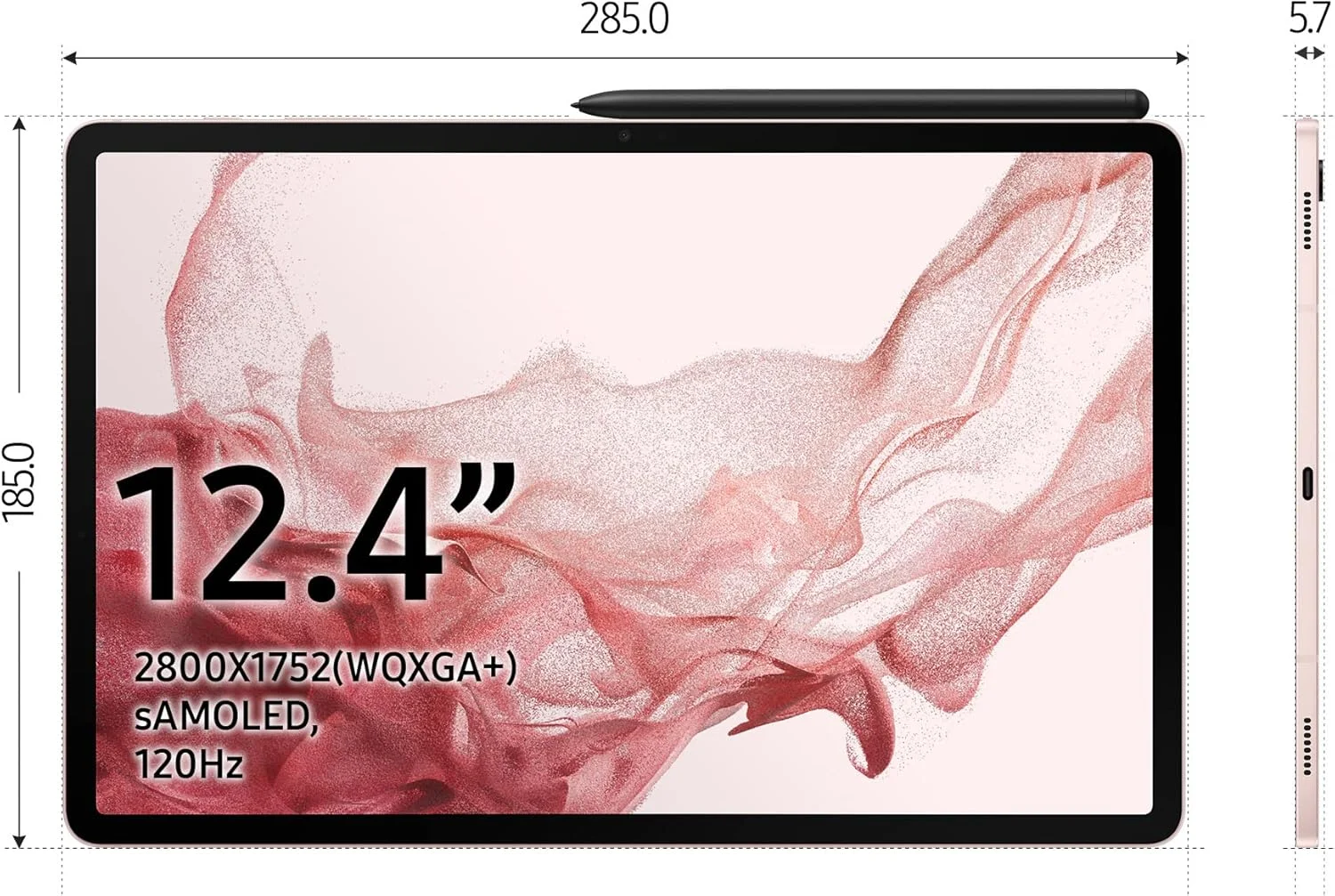 تبلت اندرویدی سامسونگ گلکسی تب S8+، صفحه نمایش 12.4 اینچی LCD، حافظه 128 گیگابایتی، قلم S Pen شامل، Qualcomm Snapdragon، باتری با طول عمر بالا، دوربین فوق عریض، 5G + WiFi، طلایی صورتی (نسخه امارات) تبلت اندرویدی سامسونگ گلکسی تب S8+، صفحه نمایش 12.4 اینچی LCD، حافظه 128 گیگابایتی، قلم S Pen شامل، Qualcomm Snapdragon، باتری با طول عمر بالا، دوربین فوق عریض، 5G + WiFi، طلایی صورتی (نسخه امارات)