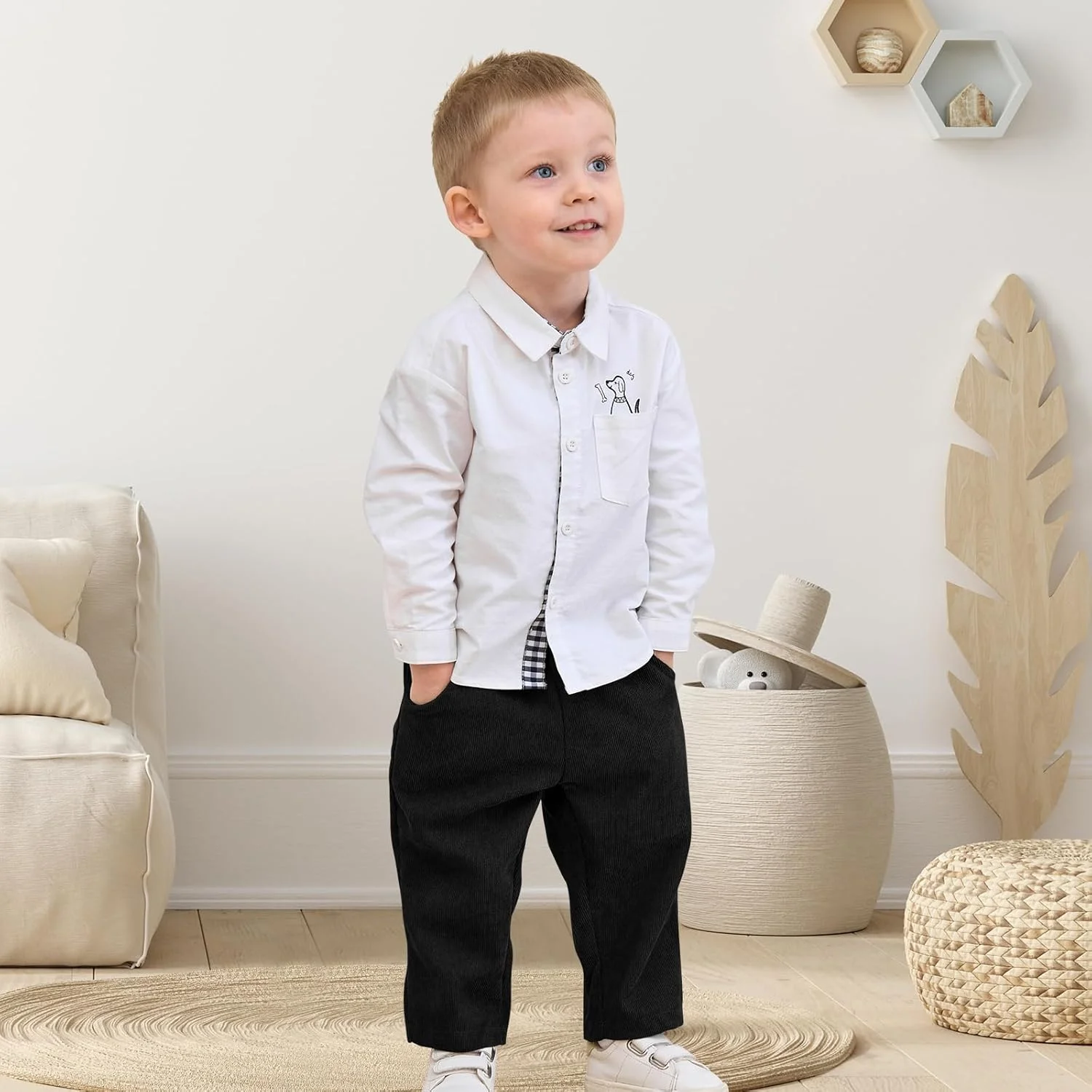 شلوار مخمل کبریتی پسرانه Neutocd، شلوار جاگر فرم نوزادی، شلوار ورزشی کشی، شلوار کتان پسرانه با جیب