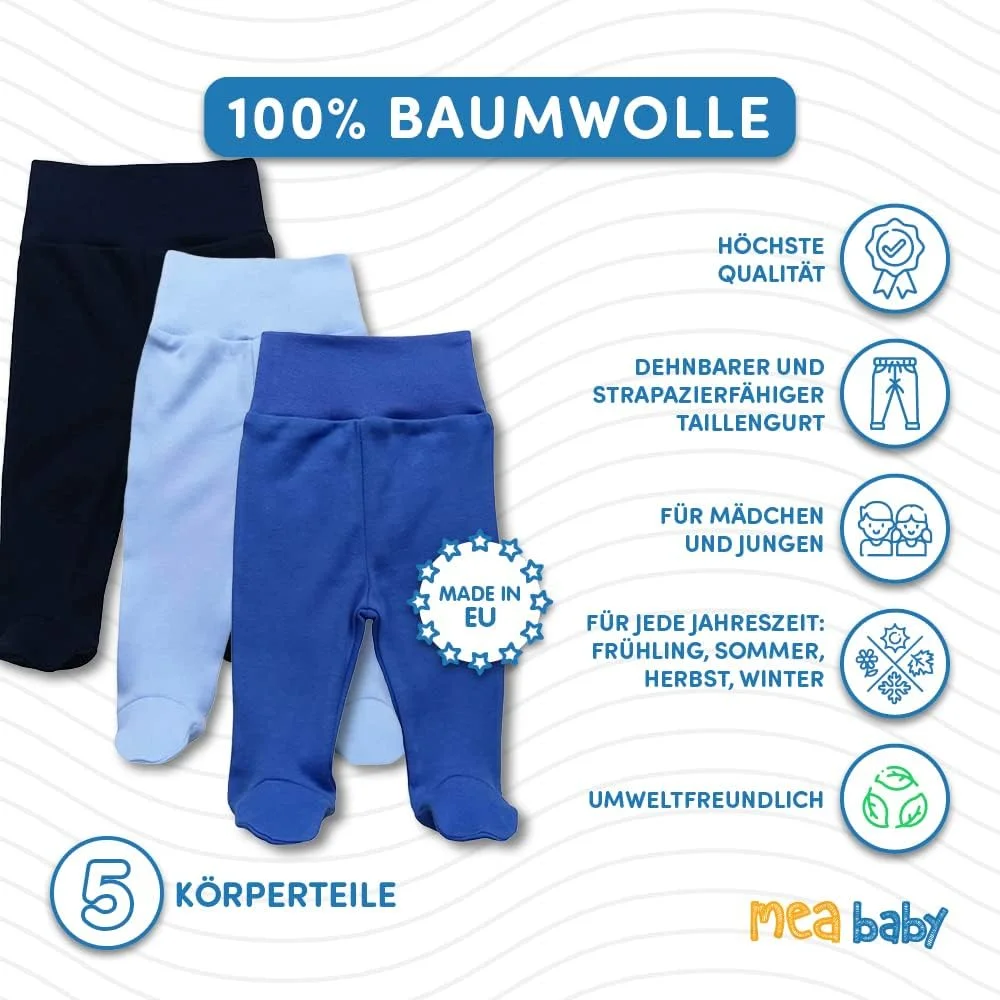 شلوار نوزادی MEA BABY، مناسب برای نوزادان دختر و پسر، 100% پنبه، بسته 5 عددی. شلوار رامپر نوزادی با جوراب. شلوار نوزادی با جوراب، شلوار نوزادی پسرانه با جوراب، دخترانه شلوار نوزادی MEA BABY، مناسب برای نوزادان دختر و پسر، 100% پنبه، بسته 5 عددی. شلوار رامپر نوزادی با جوراب. شلوار نوزادی با جوراب، شلوار نوزادی پسرانه با جوراب، دخترانه