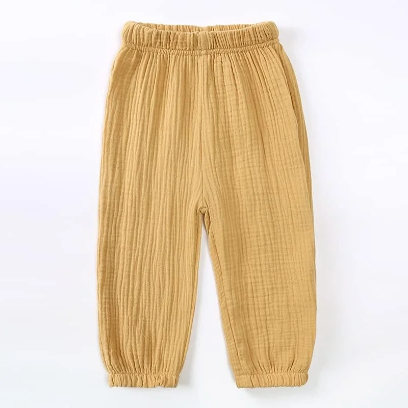 MYGBCPJS شلوار کتان نخی پسرانه دخترانه بچه گانه، شلوار مچ پا غیر رسمی، شلوار بلند گشاد، بسته دو عددی # 02، 18-24 ماه MYGBCPJS شلوار کتان نخی پسرانه دخترانه بچه گانه، شلوار مچ پا غیر رسمی، شلوار بلند گشاد، بسته دو عددی # 02، 18-24 ماه