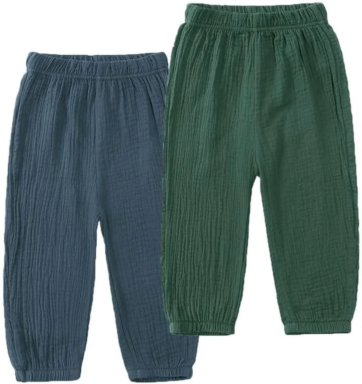 شلوار نخی تابستانی بچگانه JUIYNIZT، شلوار بلند نازک ضد پشه، شلوار فانوسی گشاد پسرانه دخترانه، بسته 2 عددی