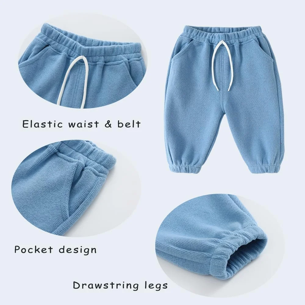 GFQLONG بسته 3 عددی شلوار جاگر نخی جیب دار پسرانه کودک نوپا، شلوار ورزشی غیر رسمی کمر کشی بند دار GFQLONG بسته 3 عددی شلوار جاگر نخی جیب دار پسرانه کودک نوپا، شلوار ورزشی غیر رسمی کمر کشی بند دار