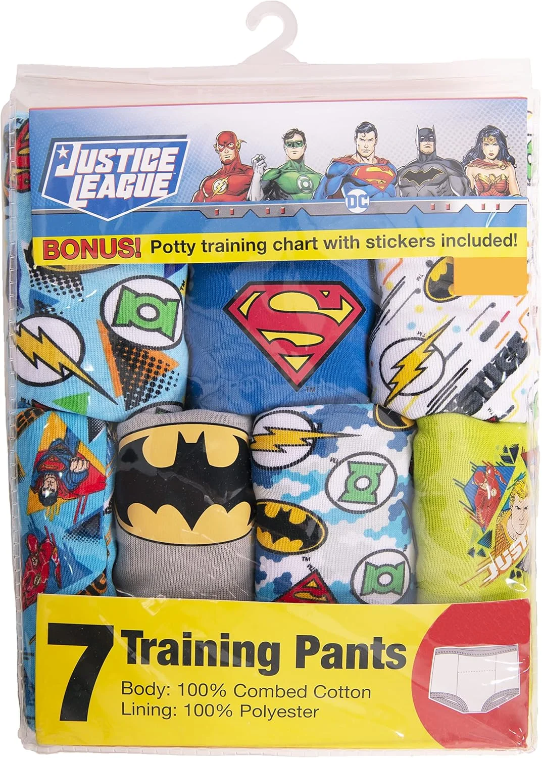 شورت آموزشی پسرانه دی سی کامیکس، طرح سوپرمن، بتمن و دیگران، بسته 7 عددی، سایز 2T، 3T، 4T شورت آموزشی پسرانه دی سی کامیکس، طرح سوپرمن، بتمن و دیگران، بسته 7 عددی، سایز 2T، 3T، 4T