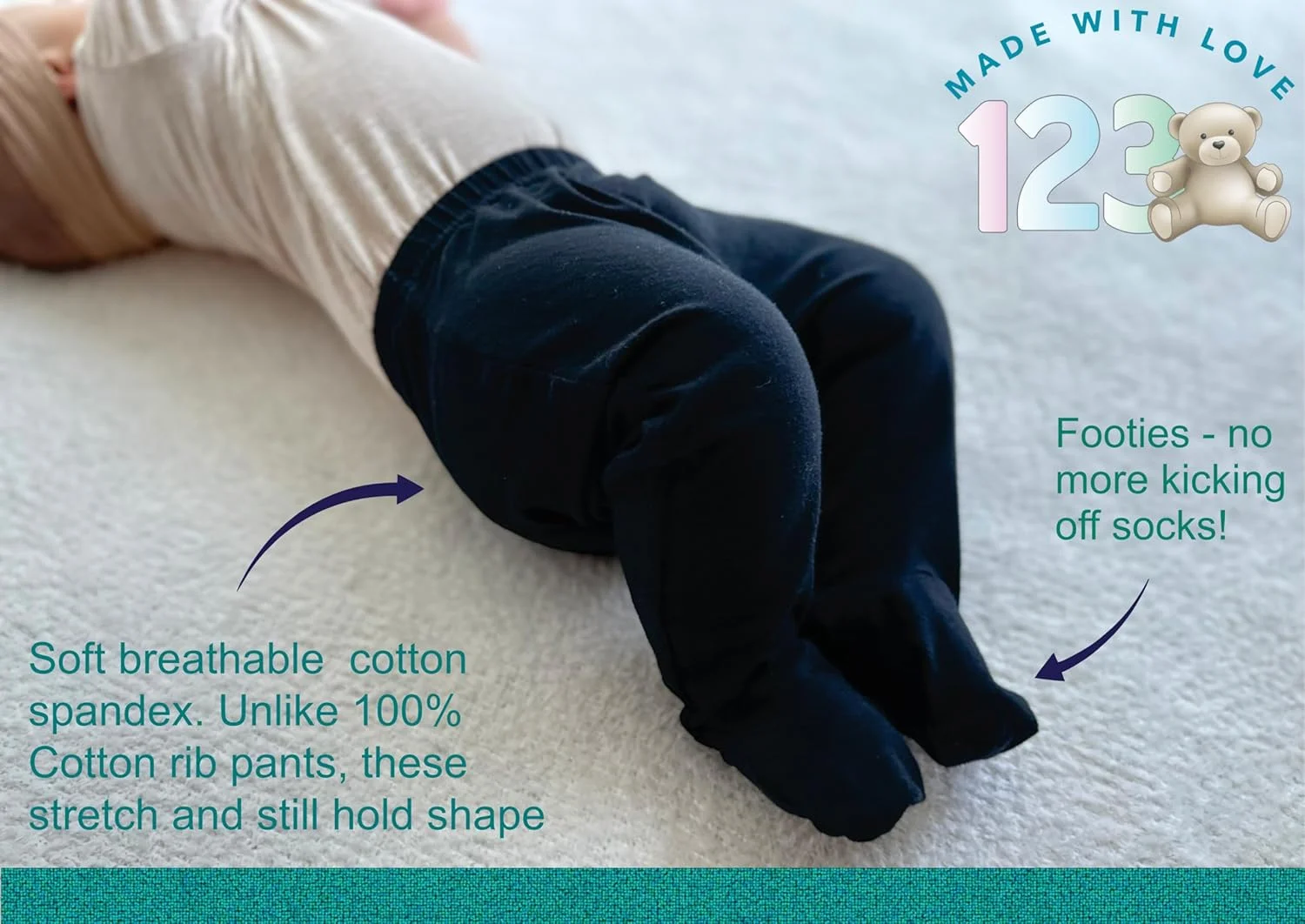 شلوار نخی اسپندکس نرم کودکانه 123 Bear با جوراب