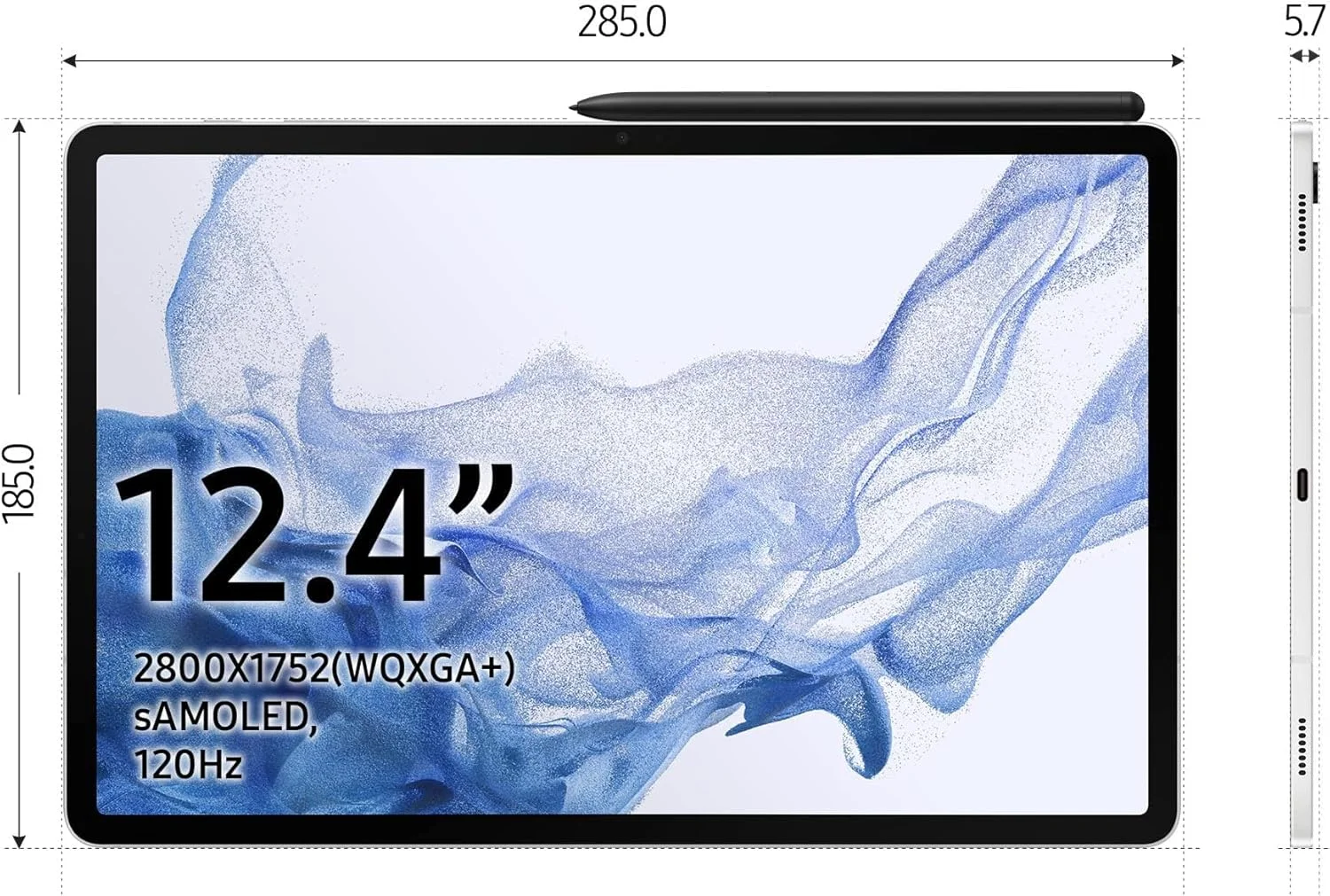 تبلت اندرویدی سامسونگ گلکسی تب S8+، صفحه نمایش 12.4 اینچی LCD، حافظه 128 گیگابایتی، قلم S Pen شامل، Qualcomm Snapdragon، باتری تمام روز، دوربین فوق عریض، 5G + WiFi، نقره ای (نسخه امارات) تبلت اندرویدی سامسونگ گلکسی تب S8+، صفحه نمایش 12.4 اینچی LCD، حافظه 128 گیگابایتی، قلم S Pen شامل، Qualcomm Snapdragon، باتری تمام روز، دوربین فوق عریض، 5G + WiFi، نقره ای (نسخه امارات)