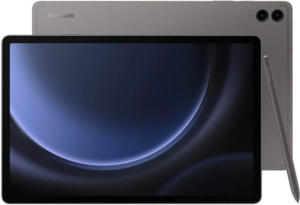 تبلت اندرویدی سامسونگ گلکسی تب S9 FE+ پلاس با صفحه نمایش 12.4 اینچی، 128 گیگابایت حافظه داخلی، باتری با طول عمر بالا، پردازنده قدرتمند، قلم S Pen، دوربین 8 مگاپیکسلی، طراحی سبک و بادوام، قابلیت افزایش حافظه، نسخه ایالات متحده، 2023، خاکستری
