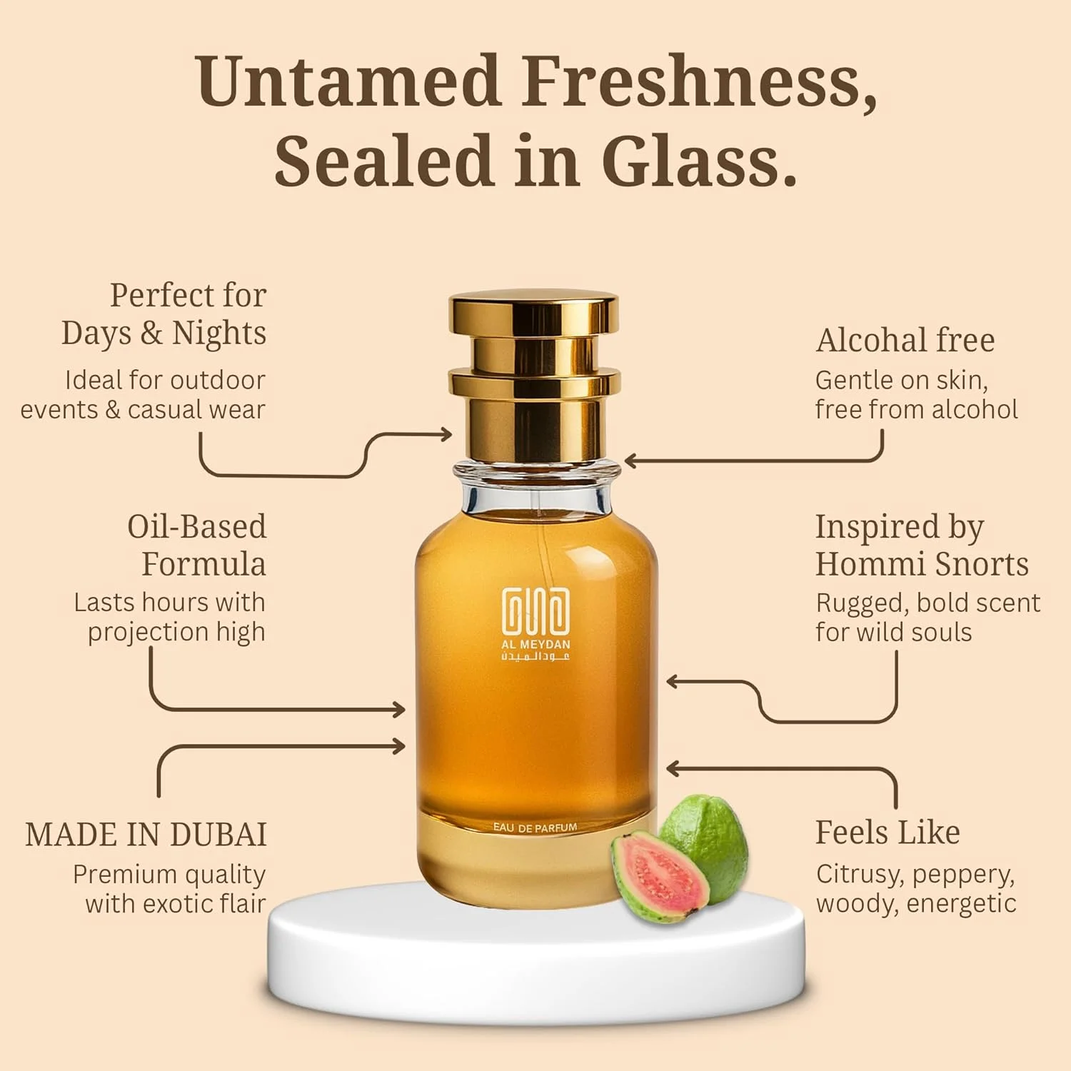 عطر روغنی عود المیدان زنانه و مردانه – مشابه فاخر – عطر روغنی شرقی بدون الکل با رایحه ترنج، گواوا و چوب صندل – ماندگاری طولانی 10-12 ساعت (50 میلی لیتر)