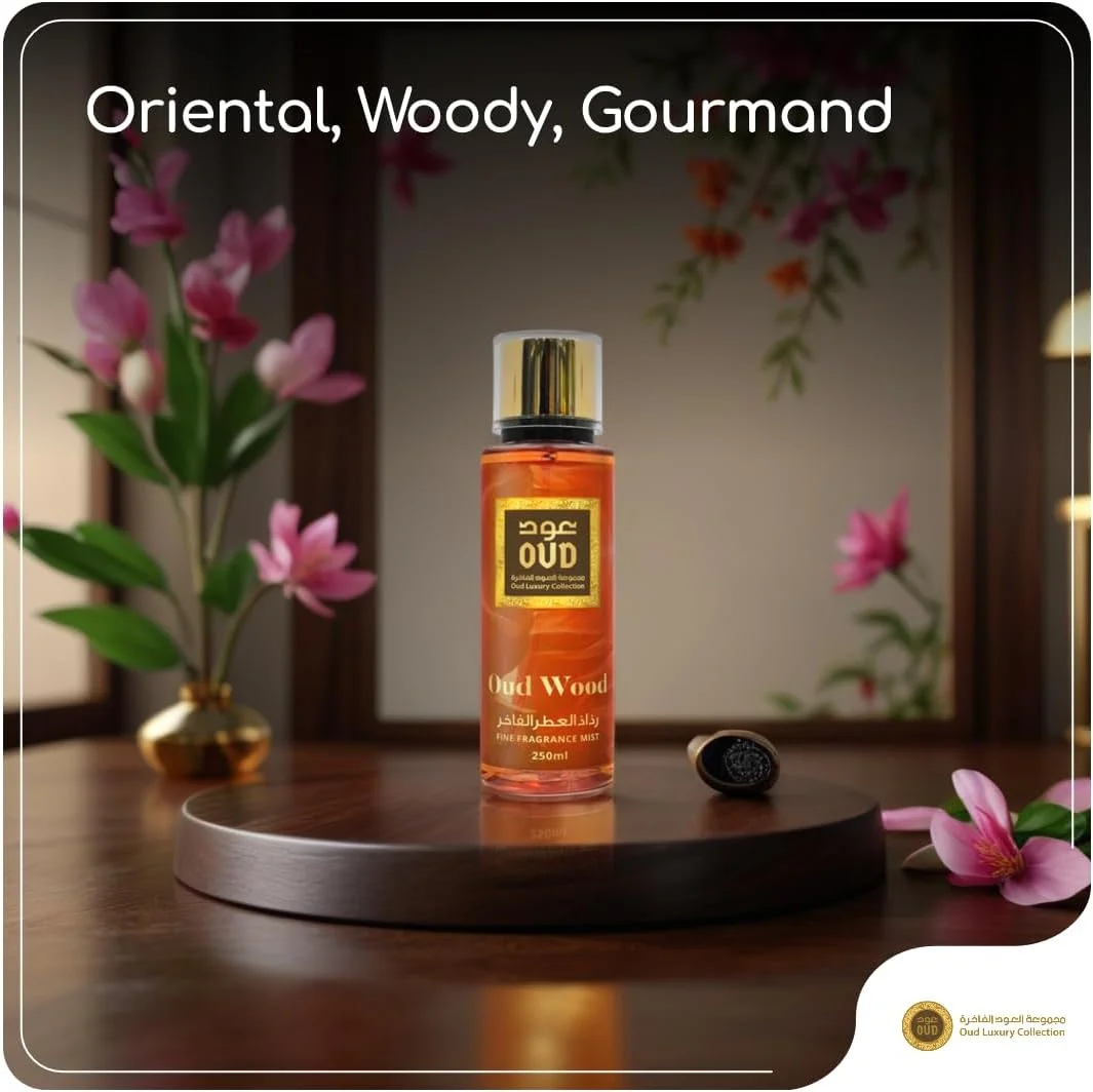 بادی میست عود وود فاین فرگرنس از کالکشن لوکس عود 250 میلی لیتر - رایحه ماندگار، جوهره لوکس دبی - رایحه های شرقی، چوبی و گورمند - ایده آل برای استفاده روزانه به عنوان اسپری بدن یا میست مو