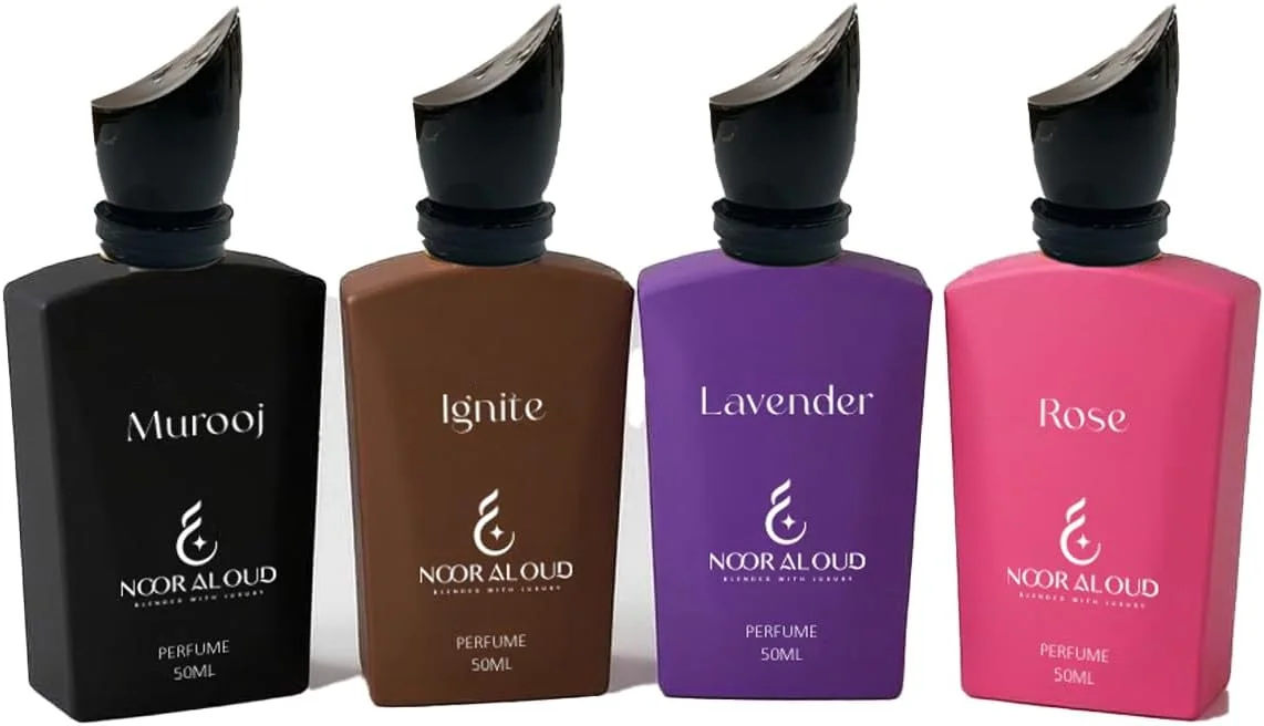 مجموعه عطر 4 در 1 نور العود همس العشق | عطر унисекс | ادو پرفیوم ماندگار | رایحه های عود، رز، اسطوخودوس و شرقی | 4 عدد 50 میلی لیتر