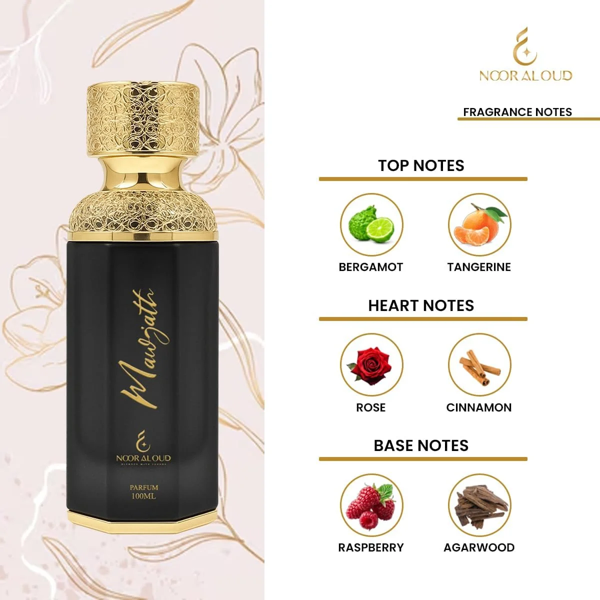 ادکلن نور العود موجات ۱۰۰ میلی لیتر | عطر یونیسکس شیک با رایحه های گلی، مشک و پودری | عطر عربی ماندگار