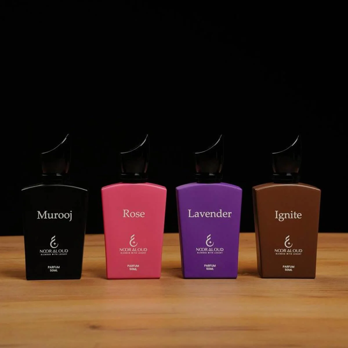 مجموعه عطر 4 در 1 نور العود همس العشق | عطر унисекс | ادو پرفیوم ماندگار | رایحه های عود، رز، اسطوخودوس و شرقی | 4 عدد 50 میلی لیتر