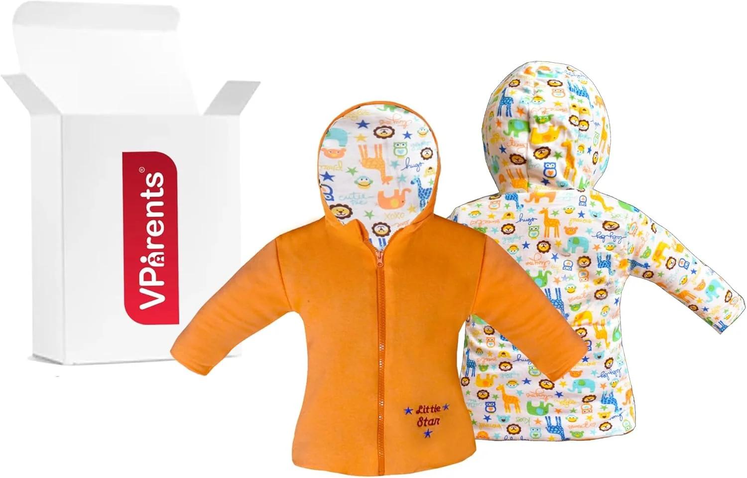 ژاکت کلاه دار پنبه ای دو رو VParents برای کودکان و نوزادان، آستین بلند، مناسب فصل زمستان، دخترانه و پسرانه - پلیور دخترانه پسرانه، مشکی، 2 تا 3 سال