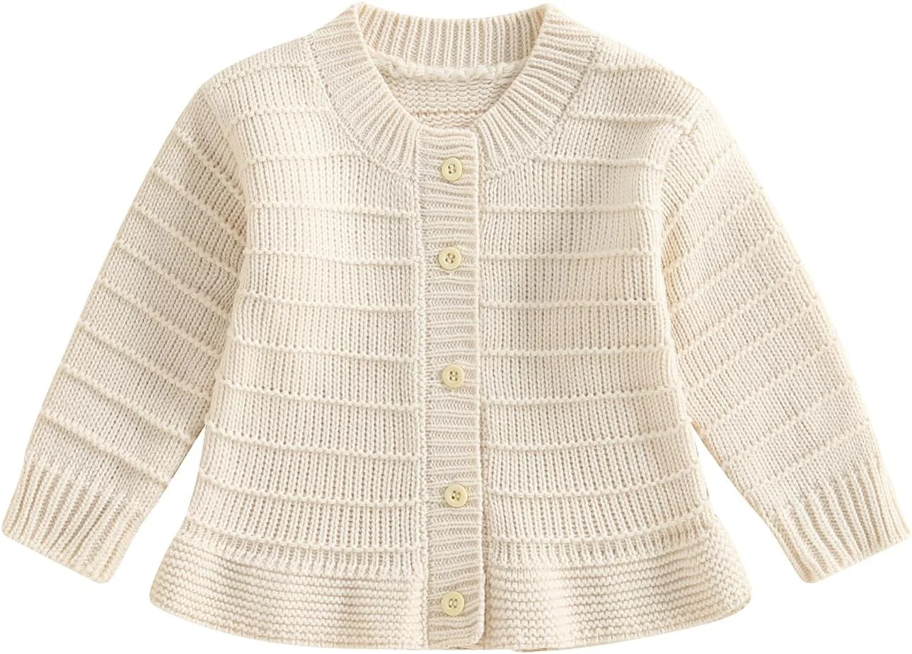 ژاکت کشباف دکمه دار دخترانه با طرح چین دار، لباس گرم پاییزی و زمستانی آستین بلند