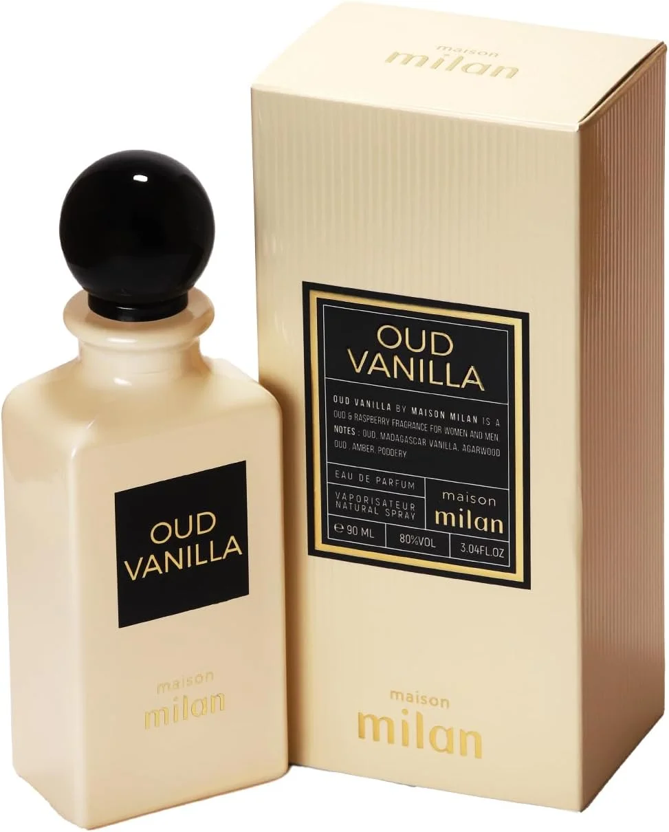 ادکلن унисекс وانیل عود Maison Milan – ادو پرفیوم ماندگار، 90 میلی لیتر – رایحه لوکس و شیک برای آقایان و بانوان – ساخت امارات متحده عربی