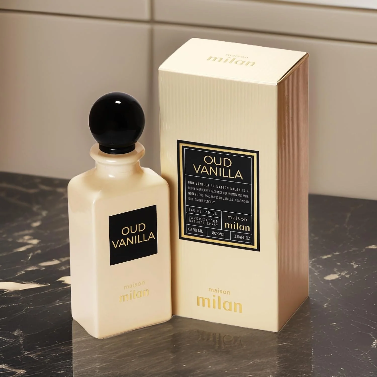 ادکلن унисекс وانیل عود Maison Milan – ادو پرفیوم ماندگار، 90 میلی لیتر – رایحه لوکس و شیک برای آقایان و بانوان – ساخت امارات متحده عربی